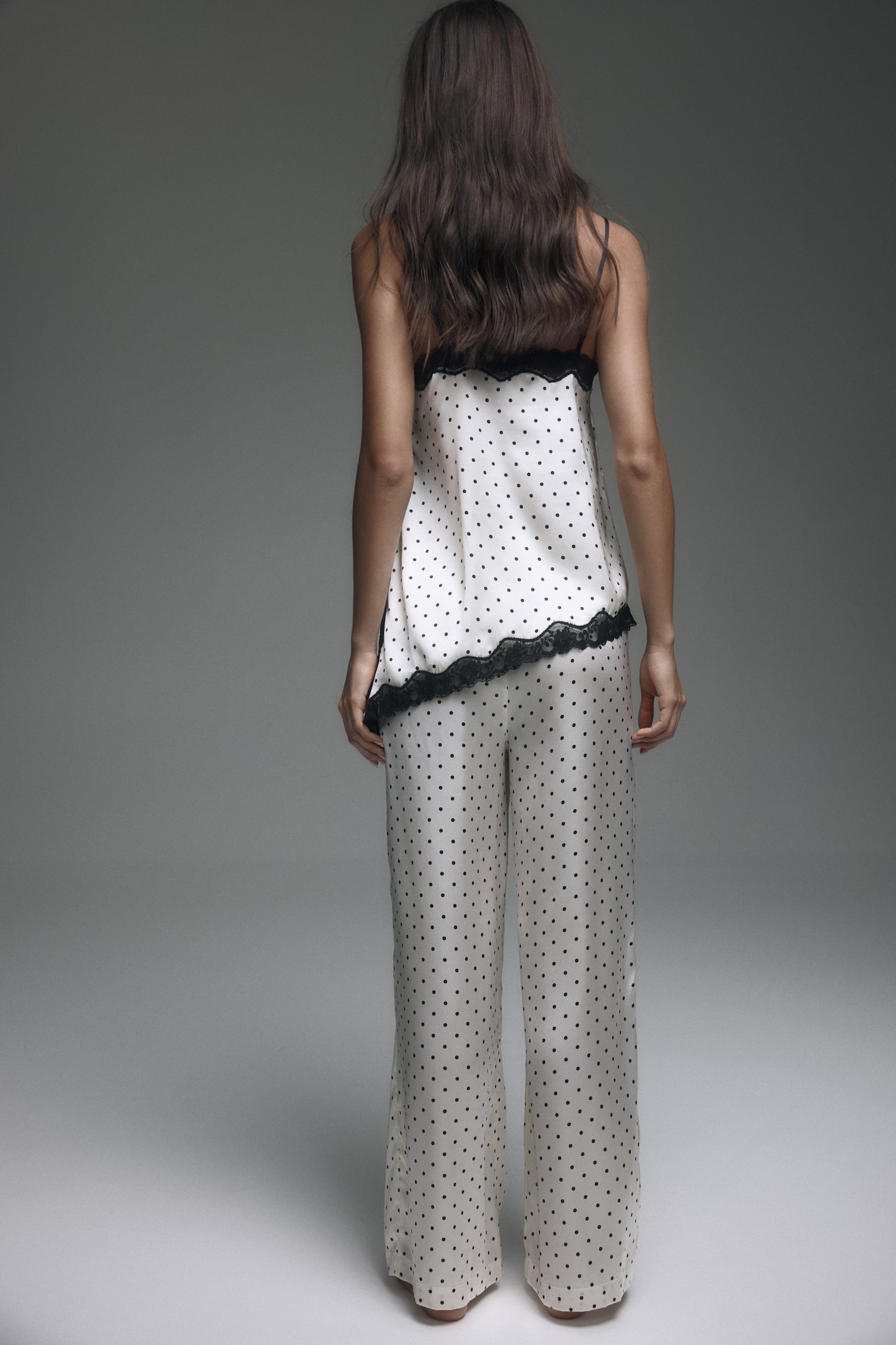 Satin pyjamas - Krémová/puntíky/Tmavě hnědá - 6