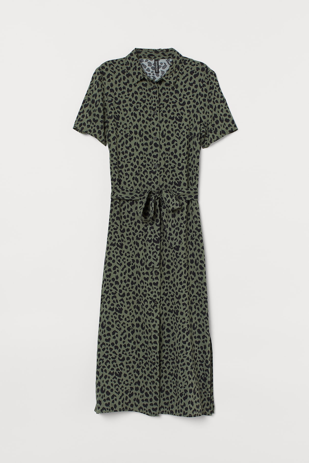 Shirt Dress - Short sleeve - Midi - Khaki green/leopard print - Ladies ...