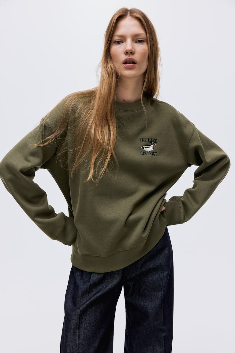 Sweatshirt mit Textmotiv Dunkles Khakigrün/Stockente Ladies