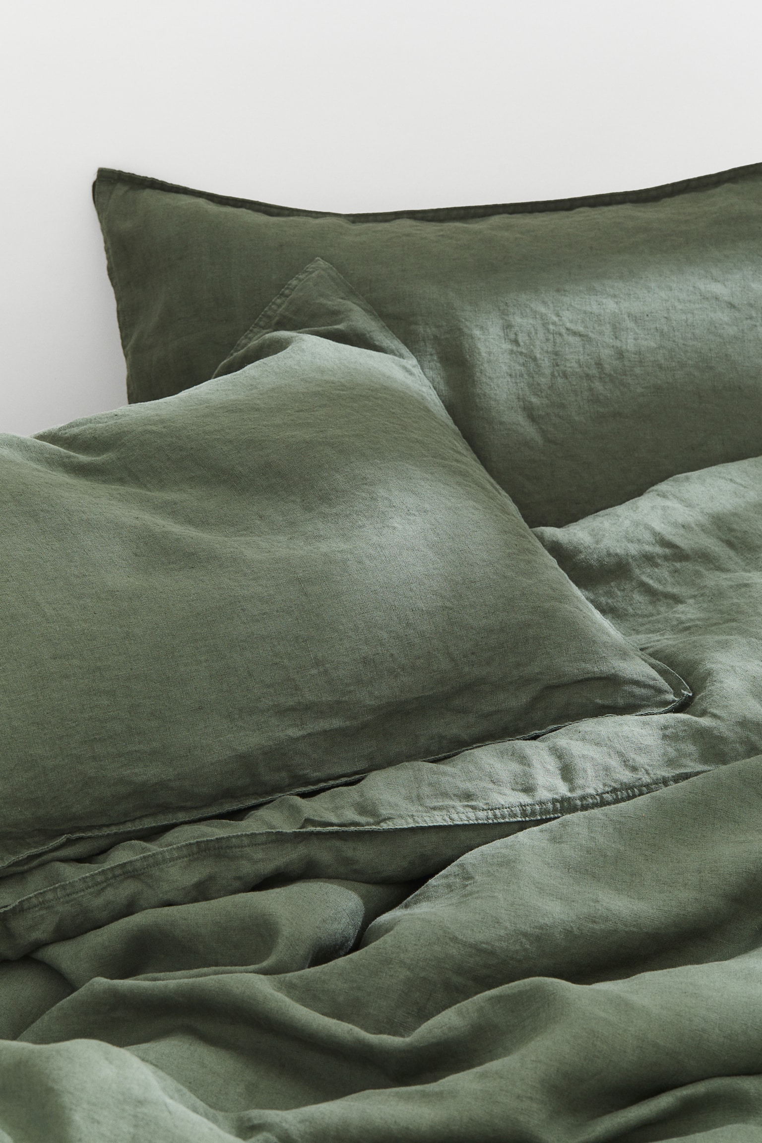 Linen double/king duvet cover set - Dark khaki green/Beige/Light grey/Sage green/White - 1