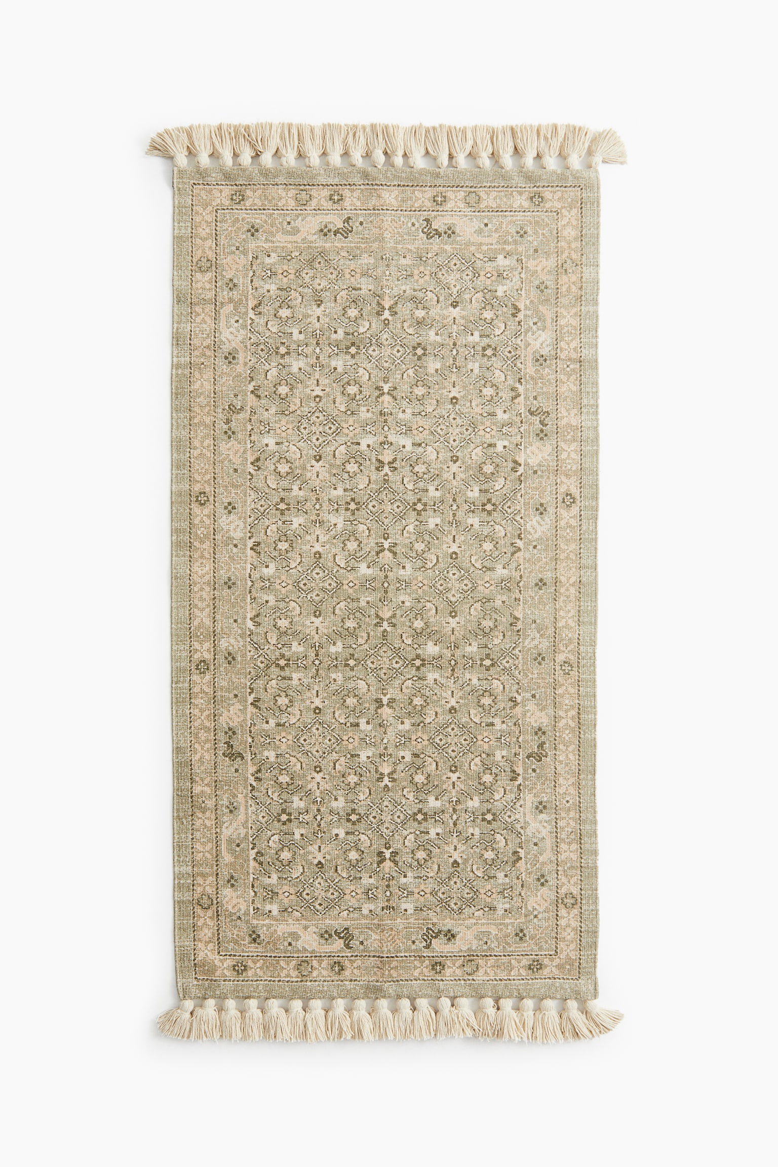 Fringed patterned rug - Light dusty green/Patterned - 1