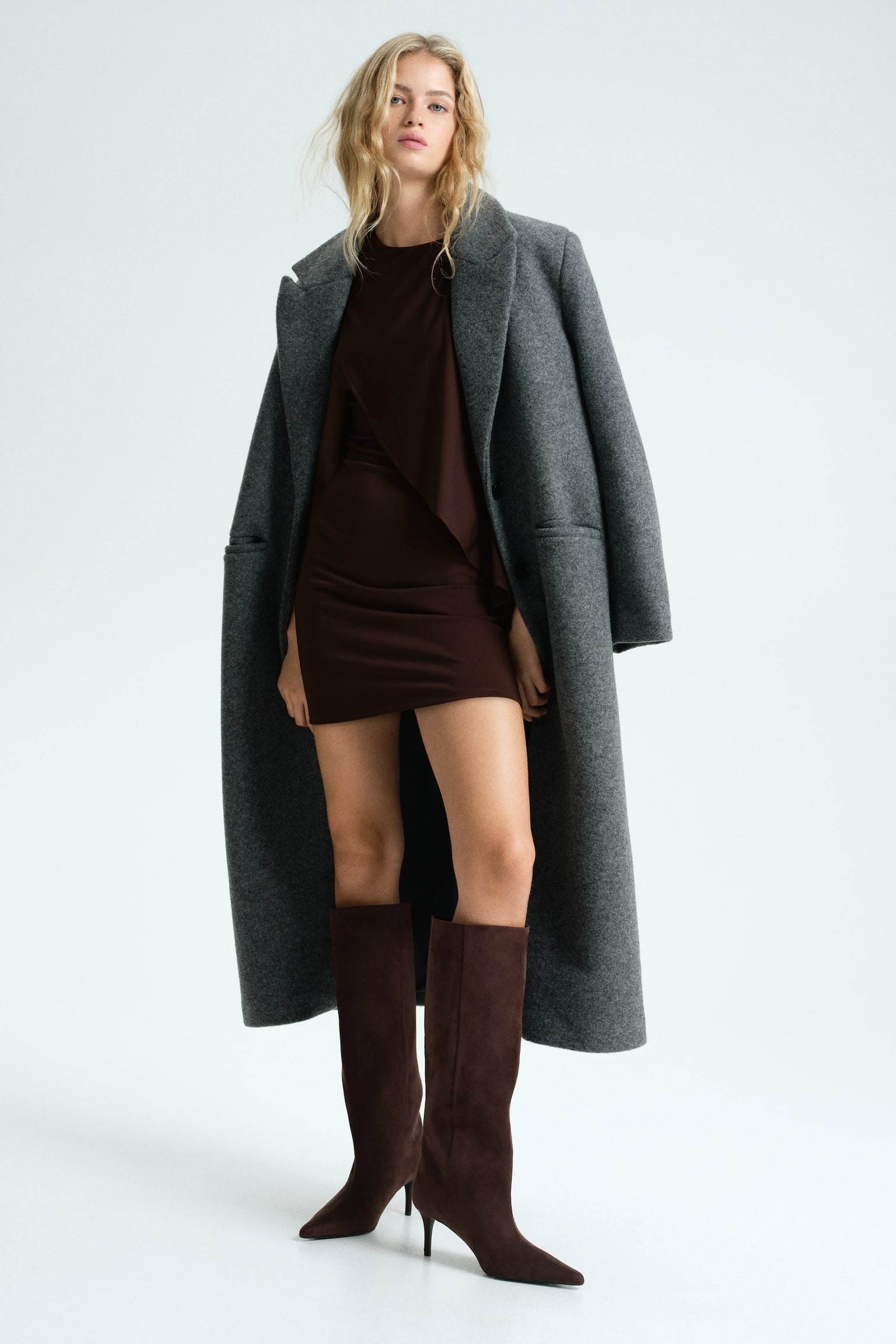 Cape-detail mini dress - Dark brown - 4