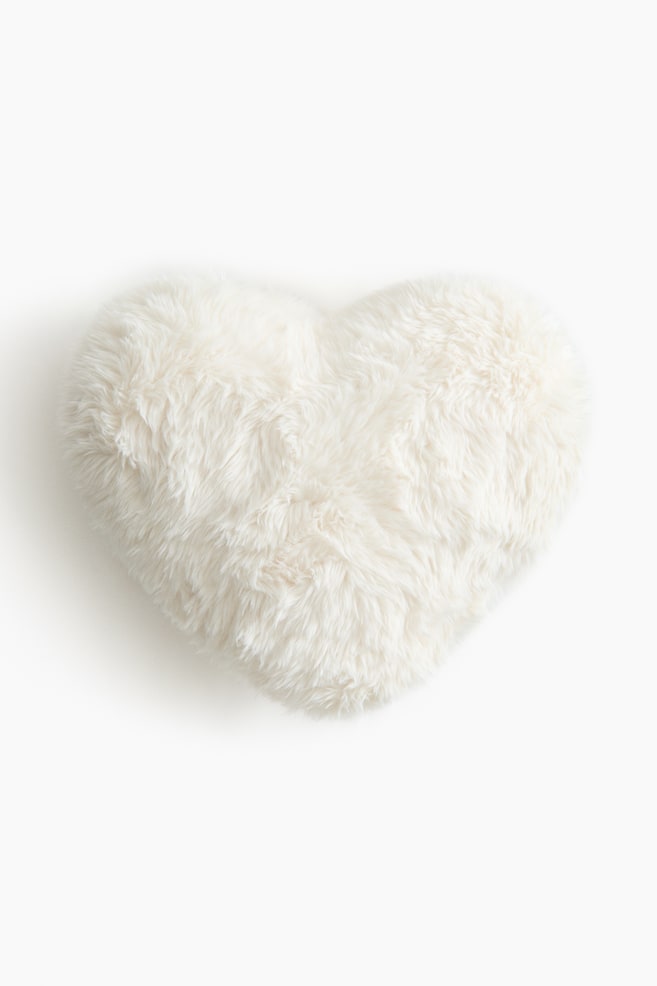 Cojín efecto pelo con diseño de corazón - Blanco - 1