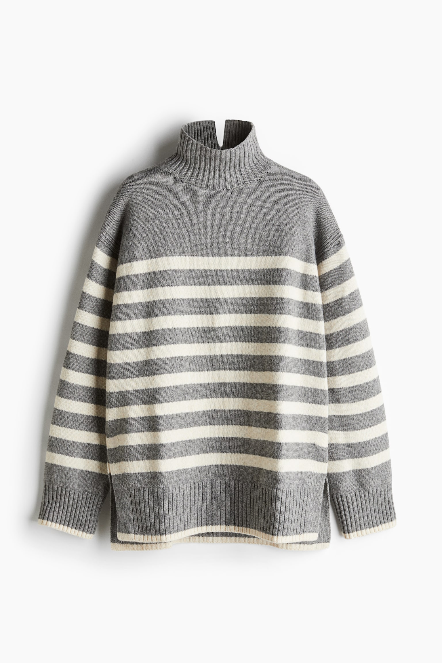 Oversized polo-neck jumper - Grey marl/Striped/Dark khaki green/Red/Light beige marl/Pigeon blue/Grey marl/Natural white/Striped/Cream/Black/Cream striped - 2