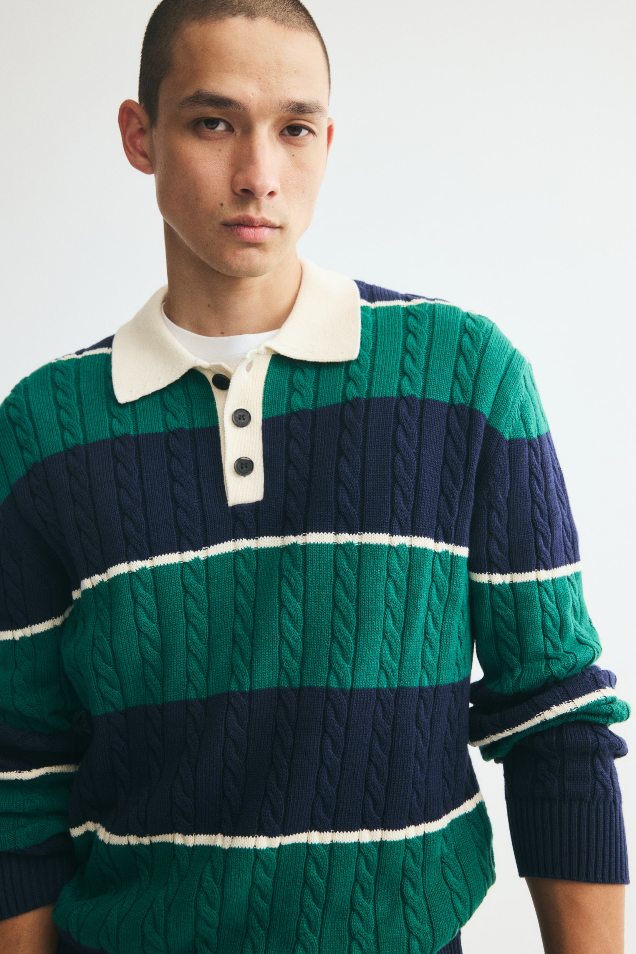 Relaxed-Fit Cable-Knit Polo Shirt