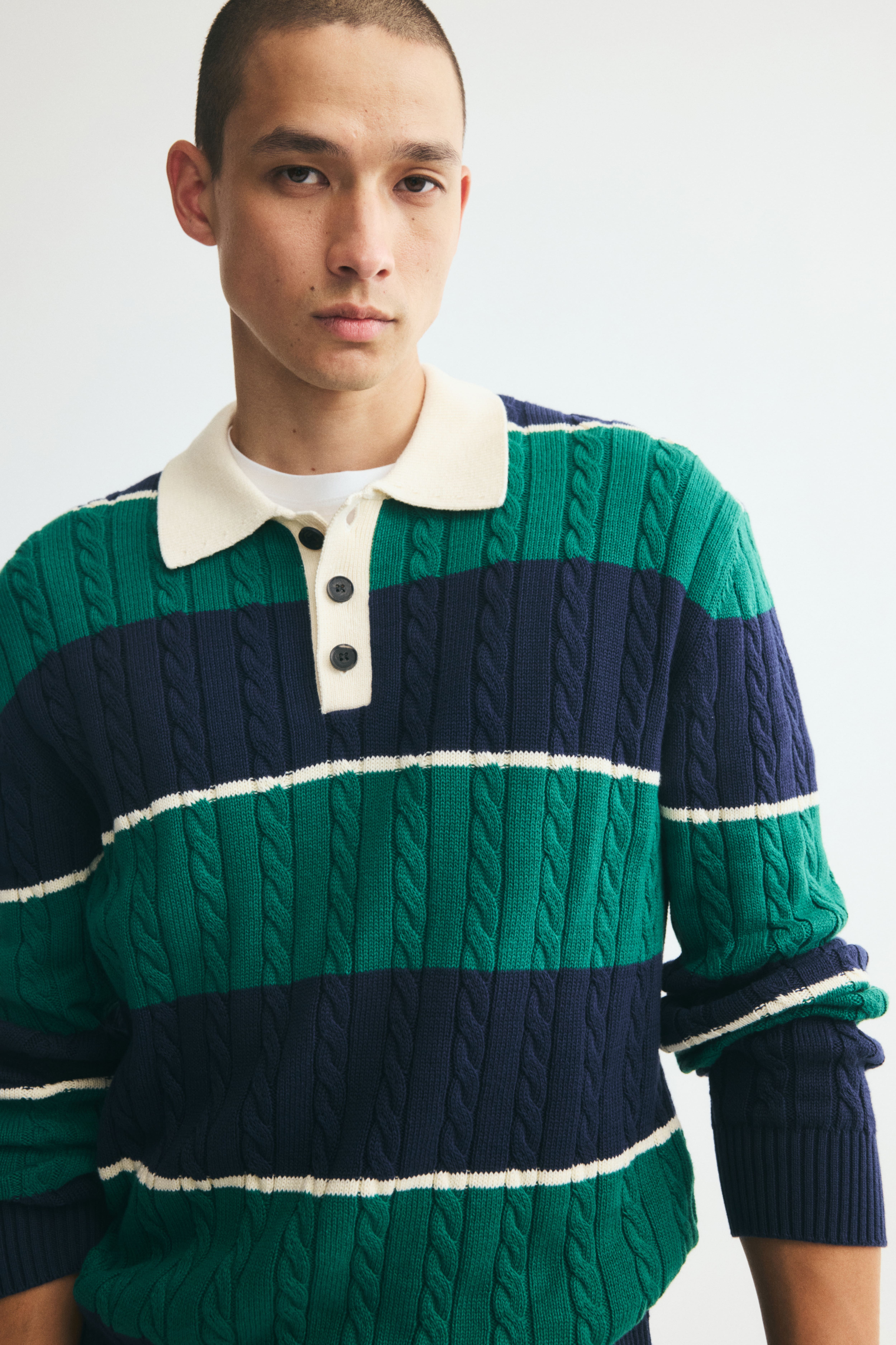 Relaxed-Fit Cable-Knit Polo Shirt