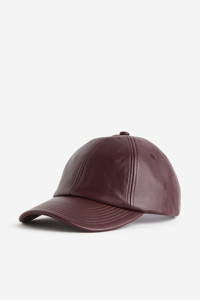 Leather cap - Dark red/Black - 1