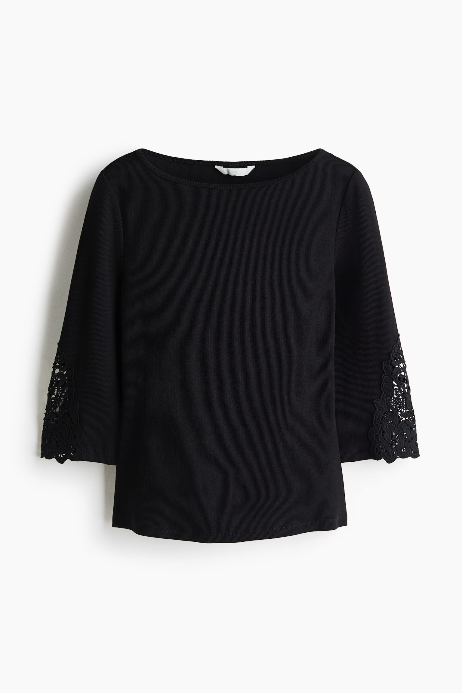 Boat-Neck Top with Lace Insets - Black/Dark dusty blue/Burgundy