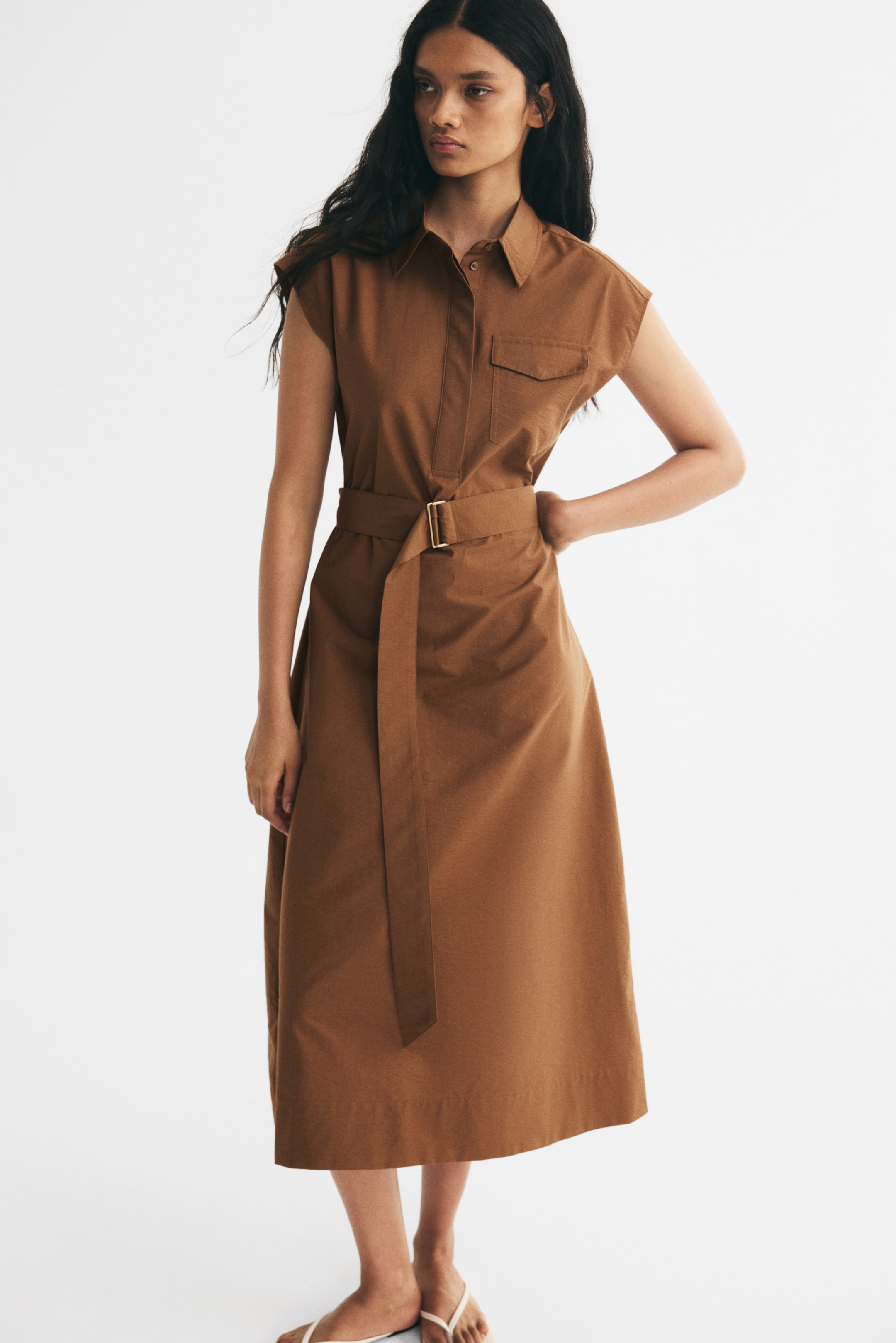 Tie-Belt Dress with Collar