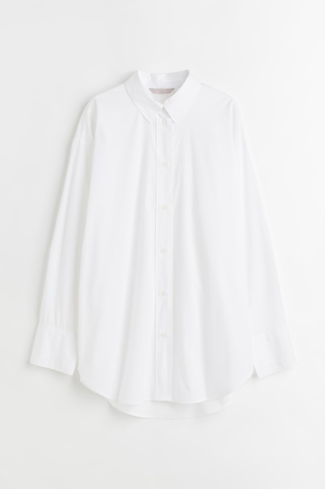 Oversized cotton shirt - White/Black - 1