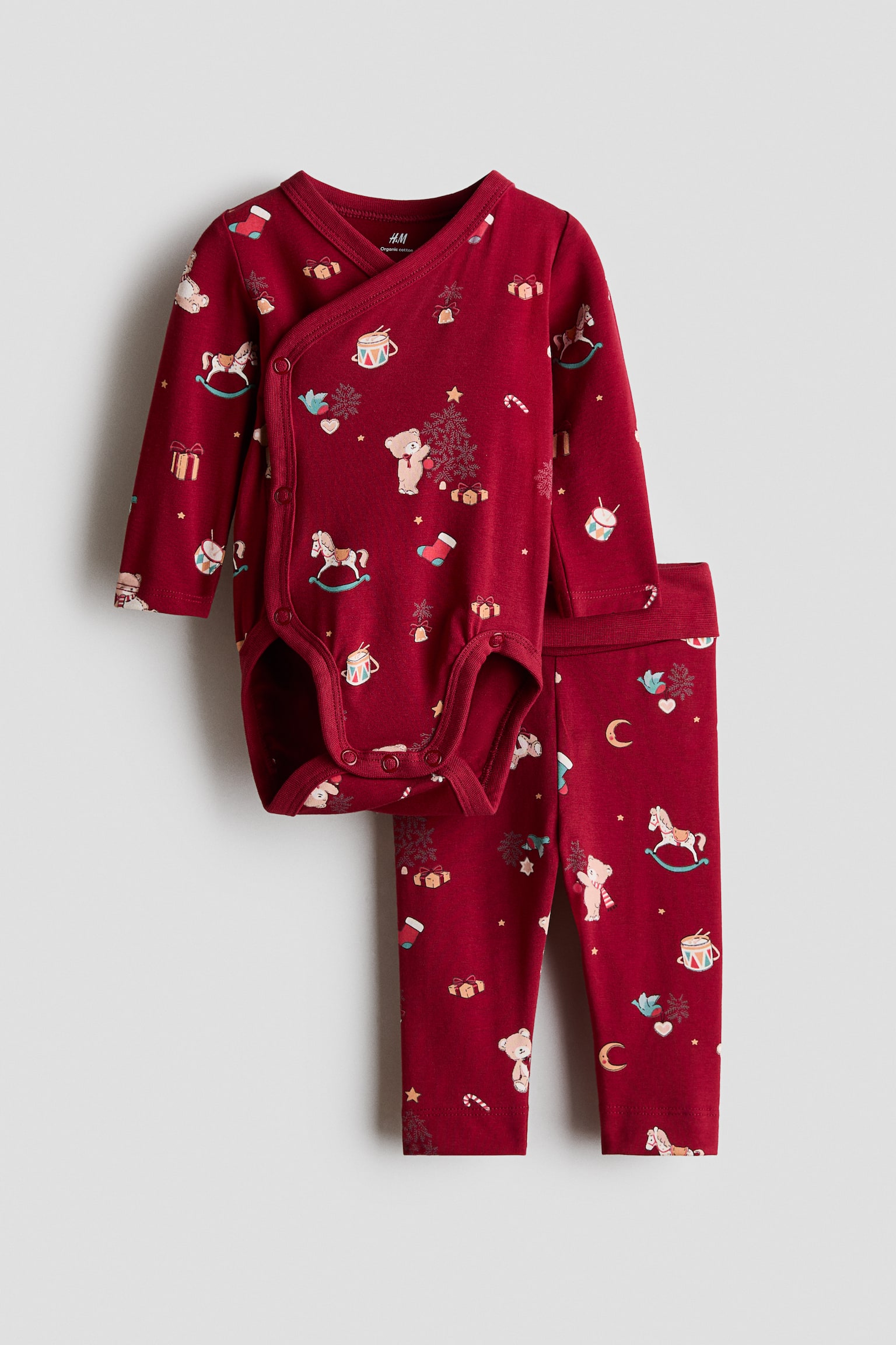 Ensemble 2 pièces body et legging - Rouge/Noël/Beige/nounours/Crème/cerises/Rose ancien clair/Crème/cœurs/Blanc/oranges/Blanc/éléphants
