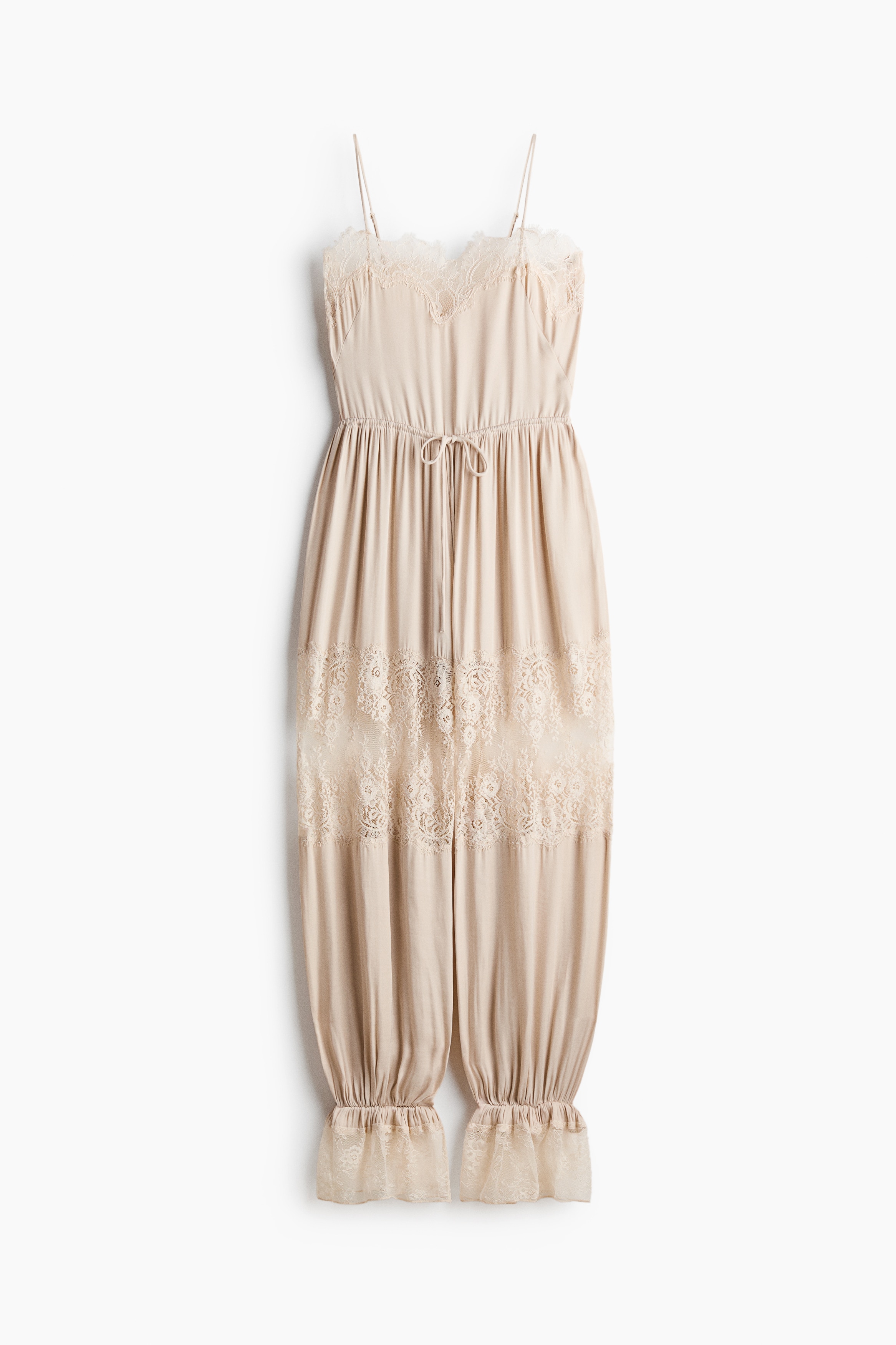 Jumpsuit met ballonpijpen en kanten biezen - Lichtbeige/roomwit