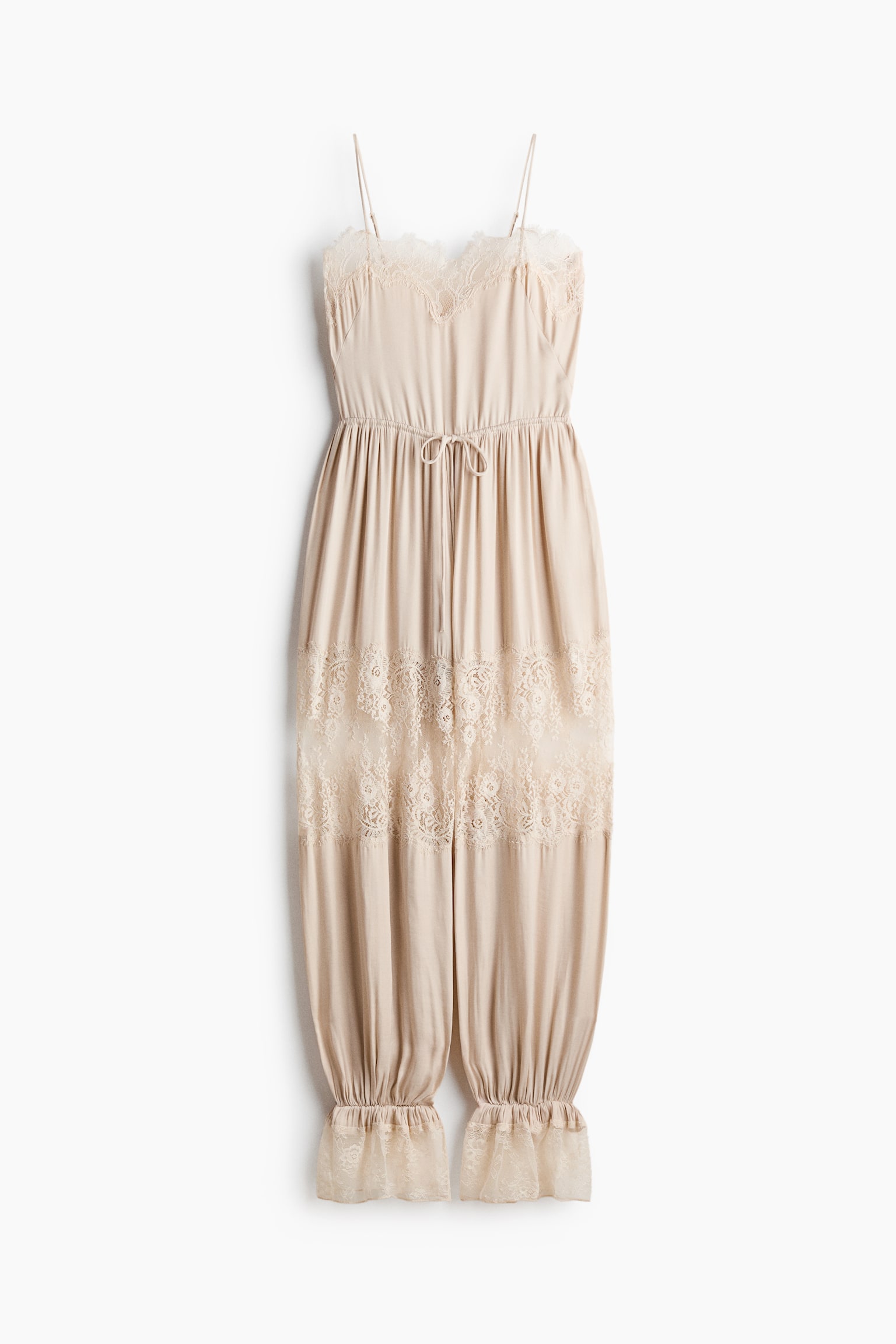 Jumpsuit med blonder og ballonben - Lys beige/Creme - 1