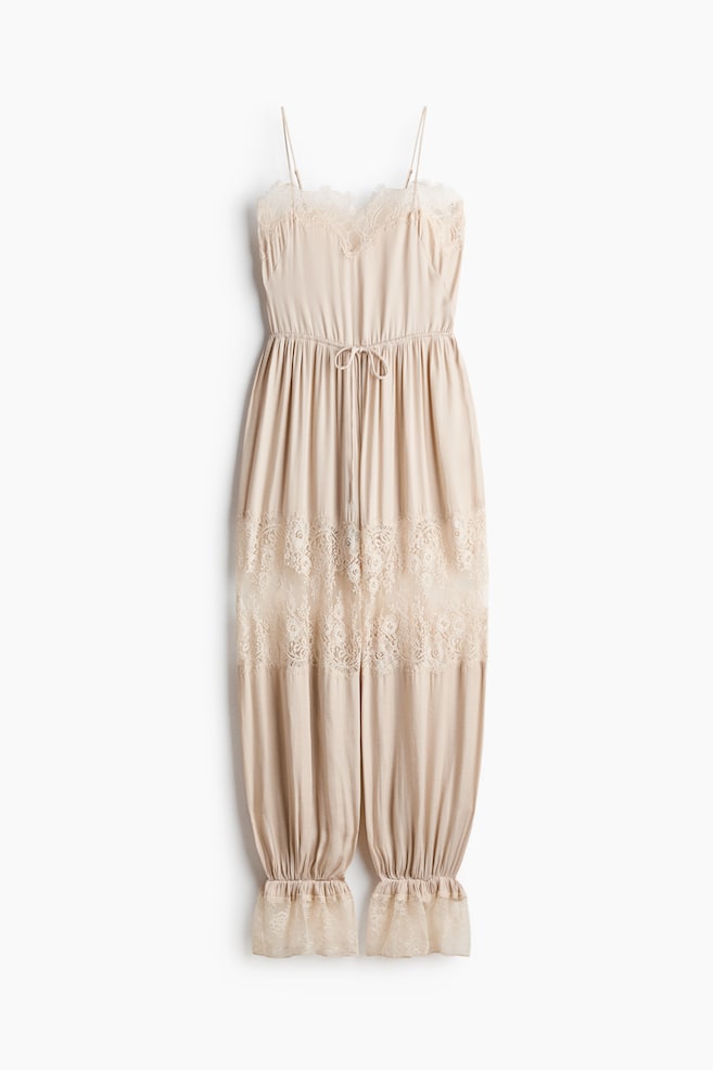 Lace-trimmed balloon-leg jumpsuit - Light beige/Cream - 1