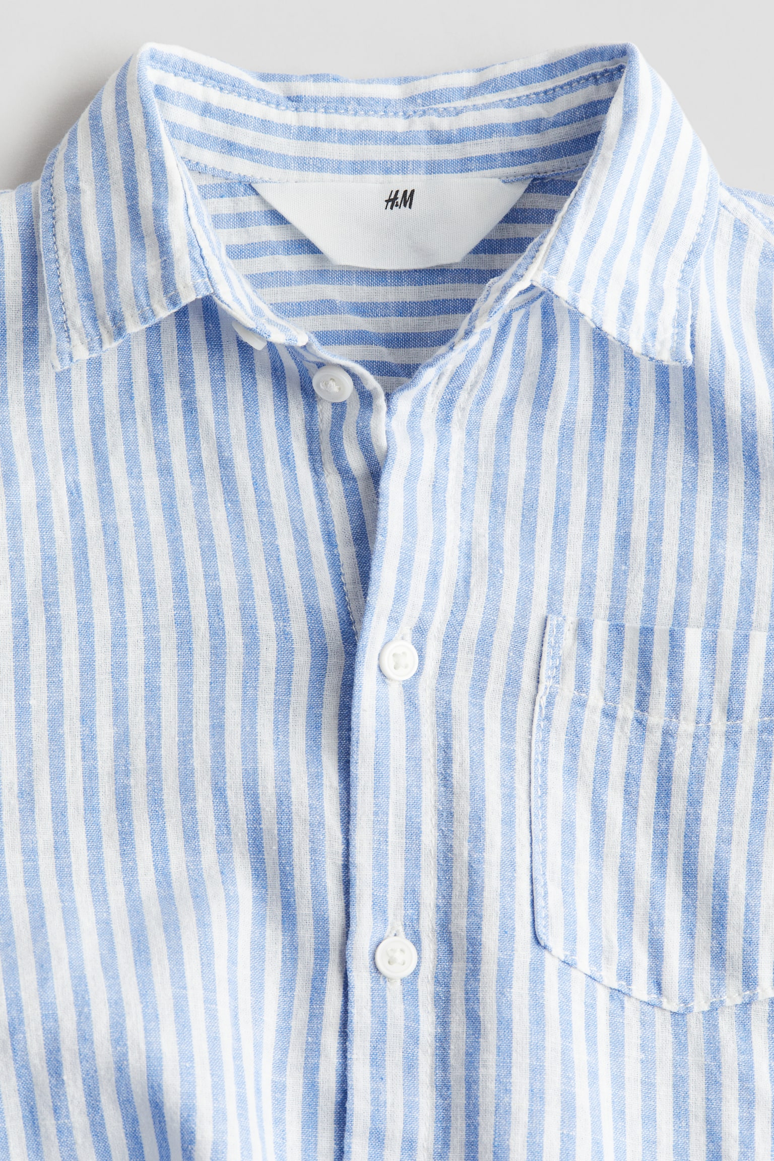 Linen-blend shirt - Light blue/Striped/White/Light green - 2