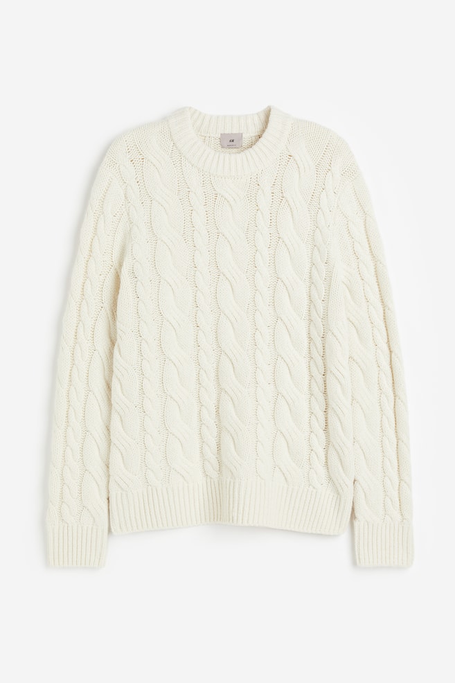 Regular Fit Wool-blend cable-knit jumper - Cream - 1
