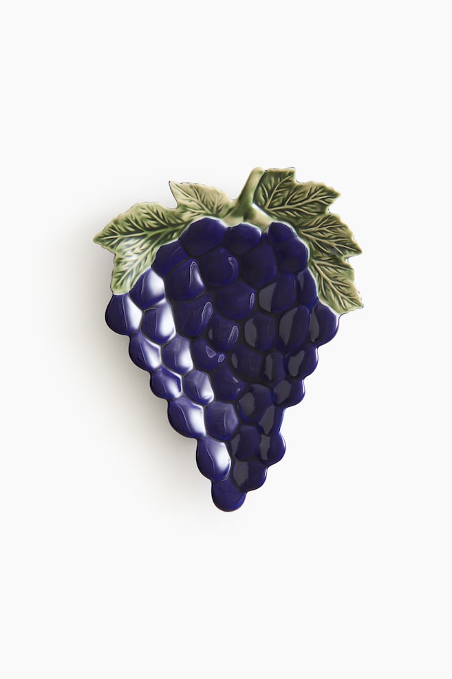 Travessa figurativa em cerâmica de grés - Azul marinho/Uvas - 1