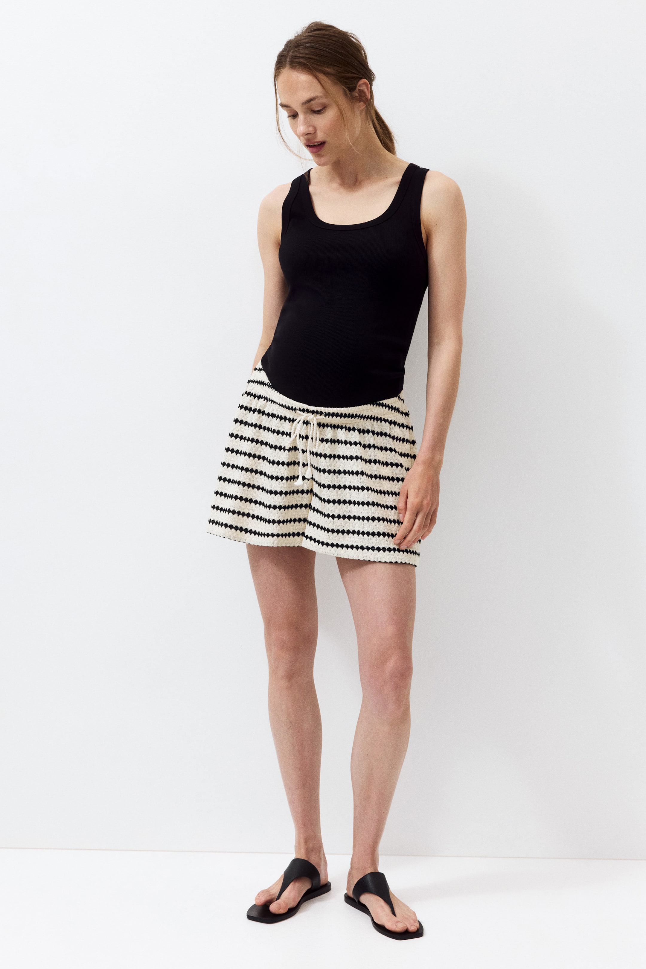 MAMA Pointelle-Knit Drawstring Shorts