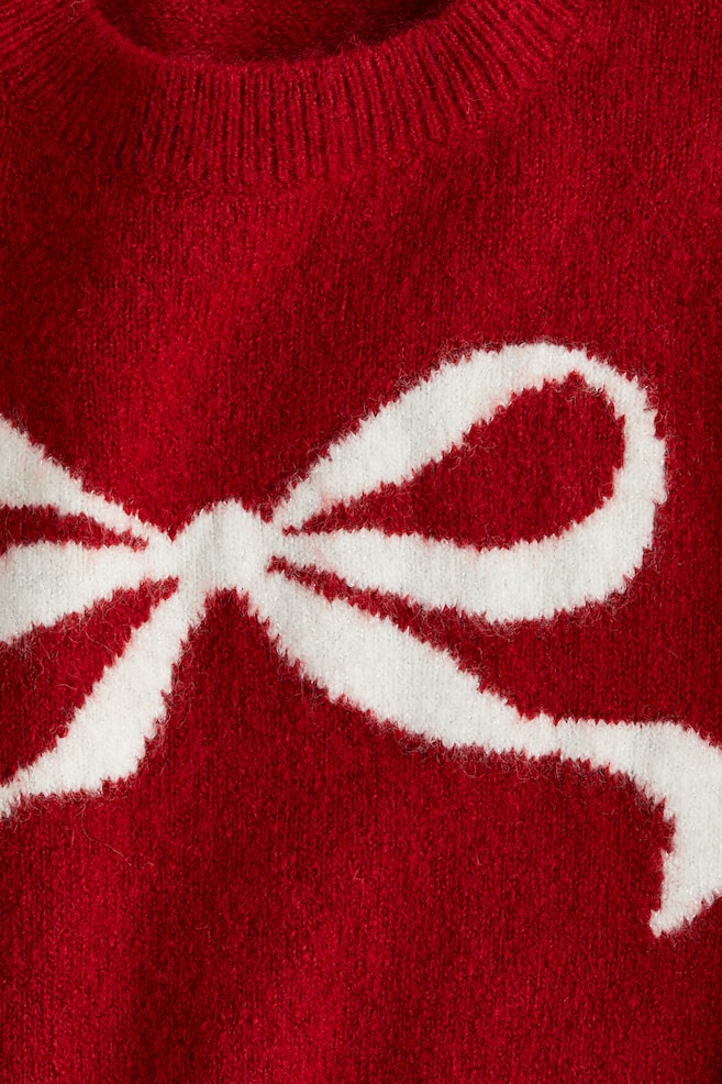 Jacquard-Knit Sweater-Red/bow - 4