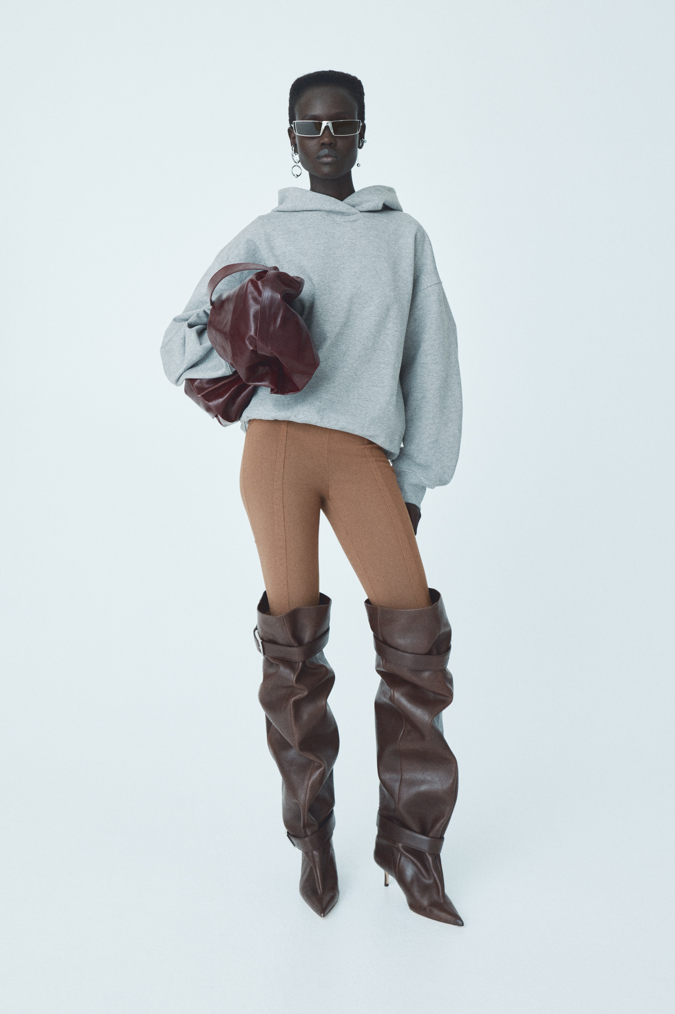 Ladies - Grey marl Boxy-fit hoodie - Size: XL  - H&M