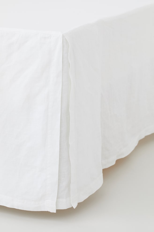 Podwójny lambrekin łóżkowy ze spranego lnu - Biały/Beżowy - 1
