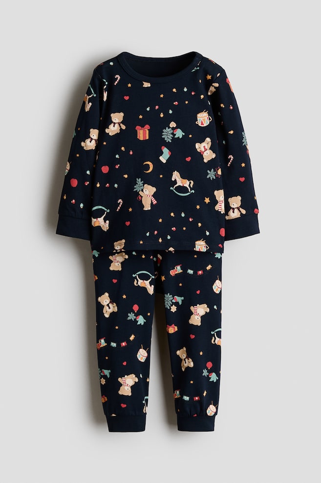 Bedruckter Baumwollpyjama - Marineblau/Weihnachten/Grün/Weihnachten/Dunkelgrau/Gespenst - 1