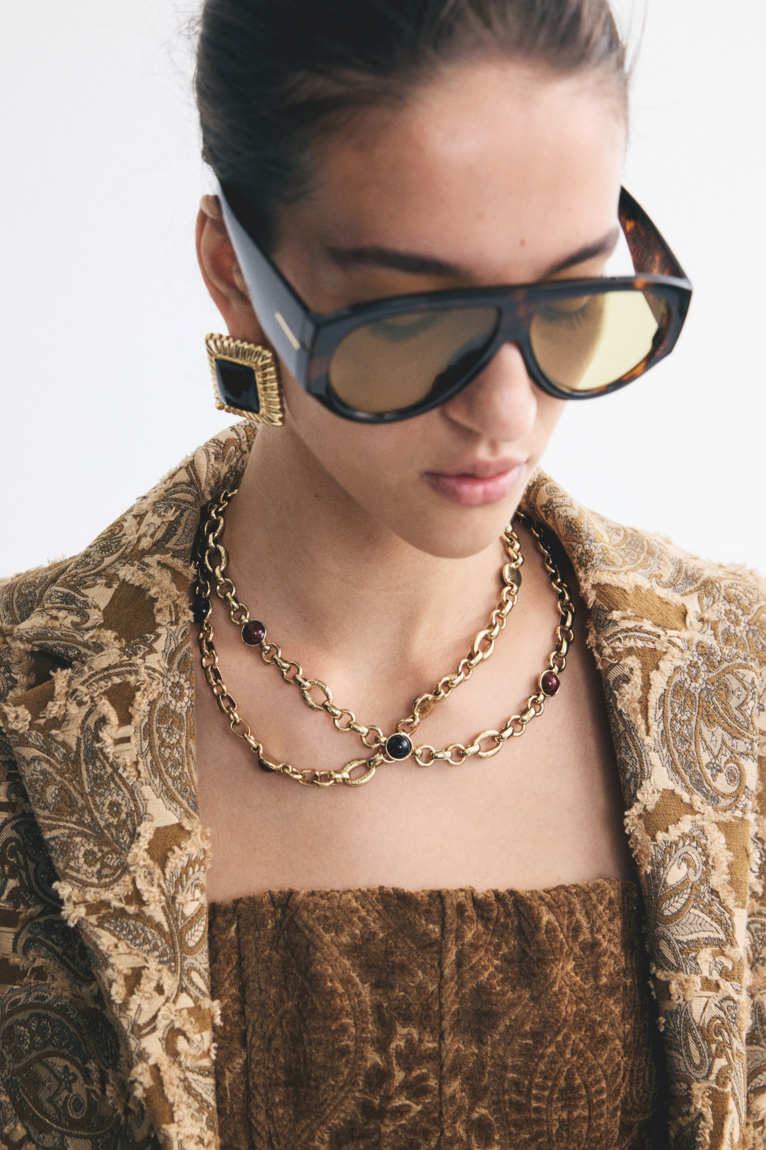 Женская цепочка H&M Beaded Chain, цвет: Золотой / Бордовый — фото 2