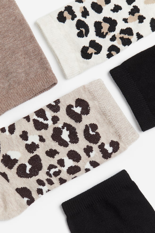 Lot de 5 paires de chaussettes en maille côtelée - Beige/motif léopard/Beige/noir/Blanc/beige - 2