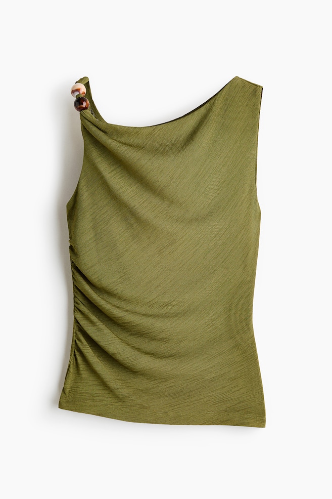 Beaded draped top - Olive green/Light beige/Dark brown - 1