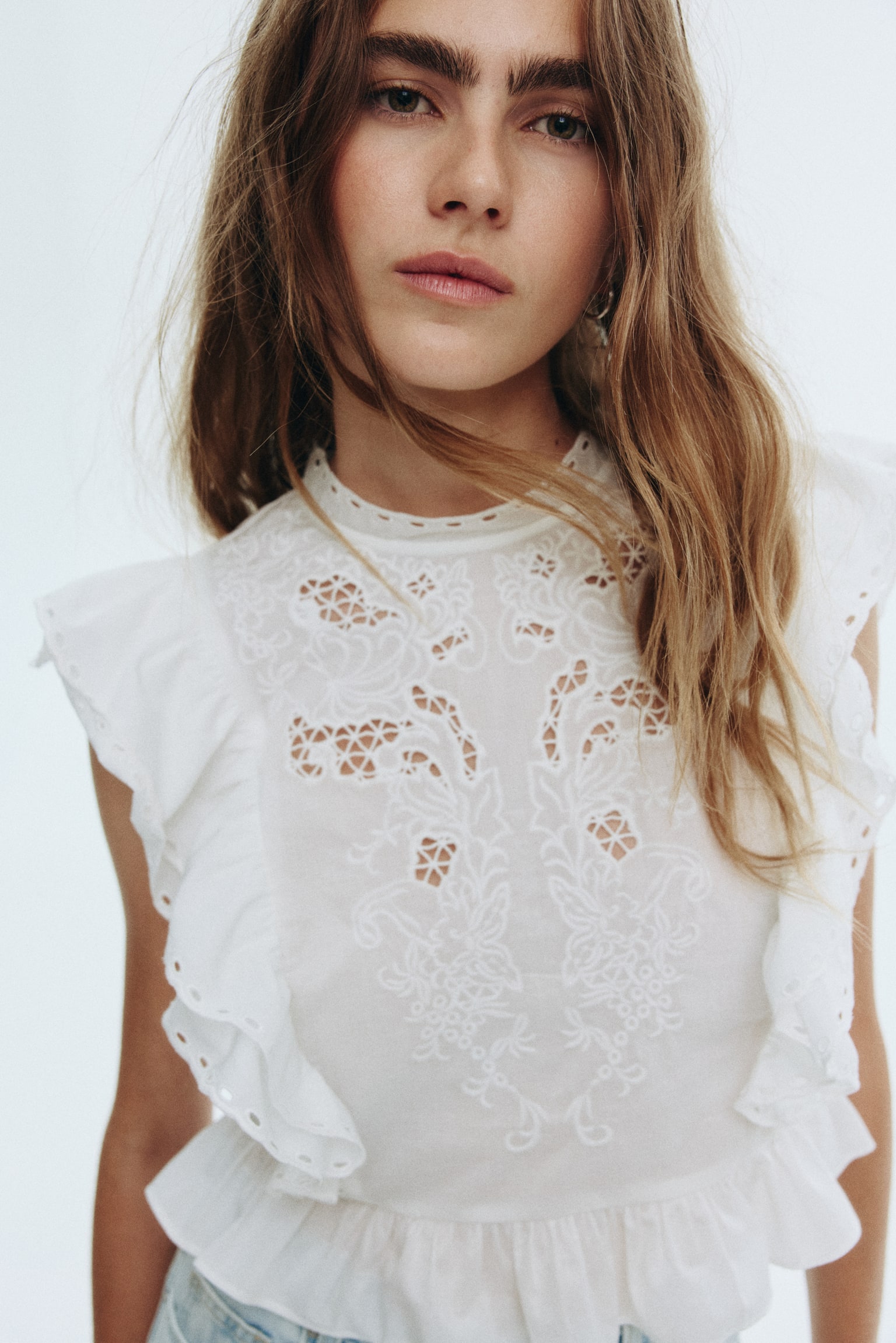 Broderie anglaise blouse - White - 5