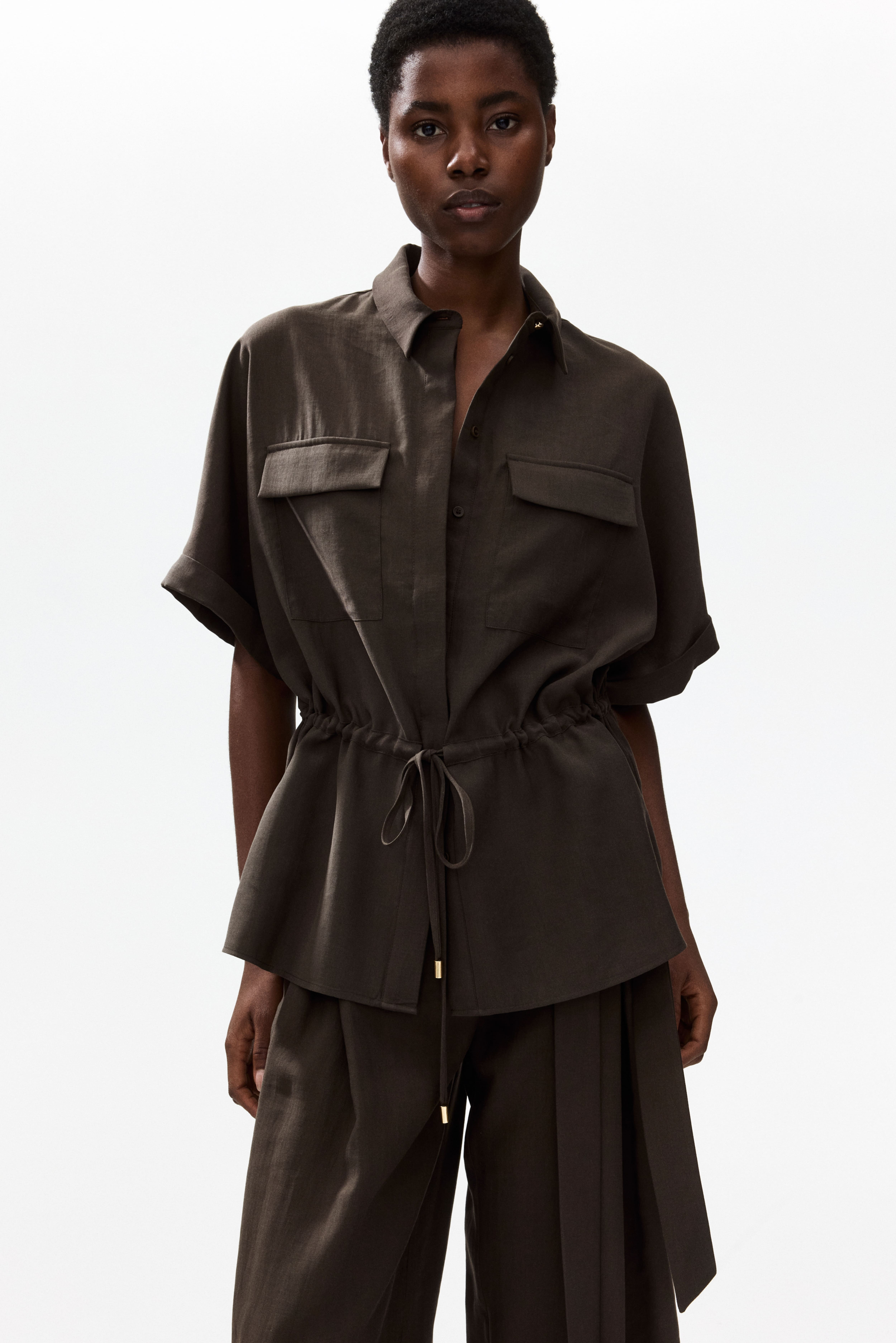 Drawstring-Detail Twill Top
