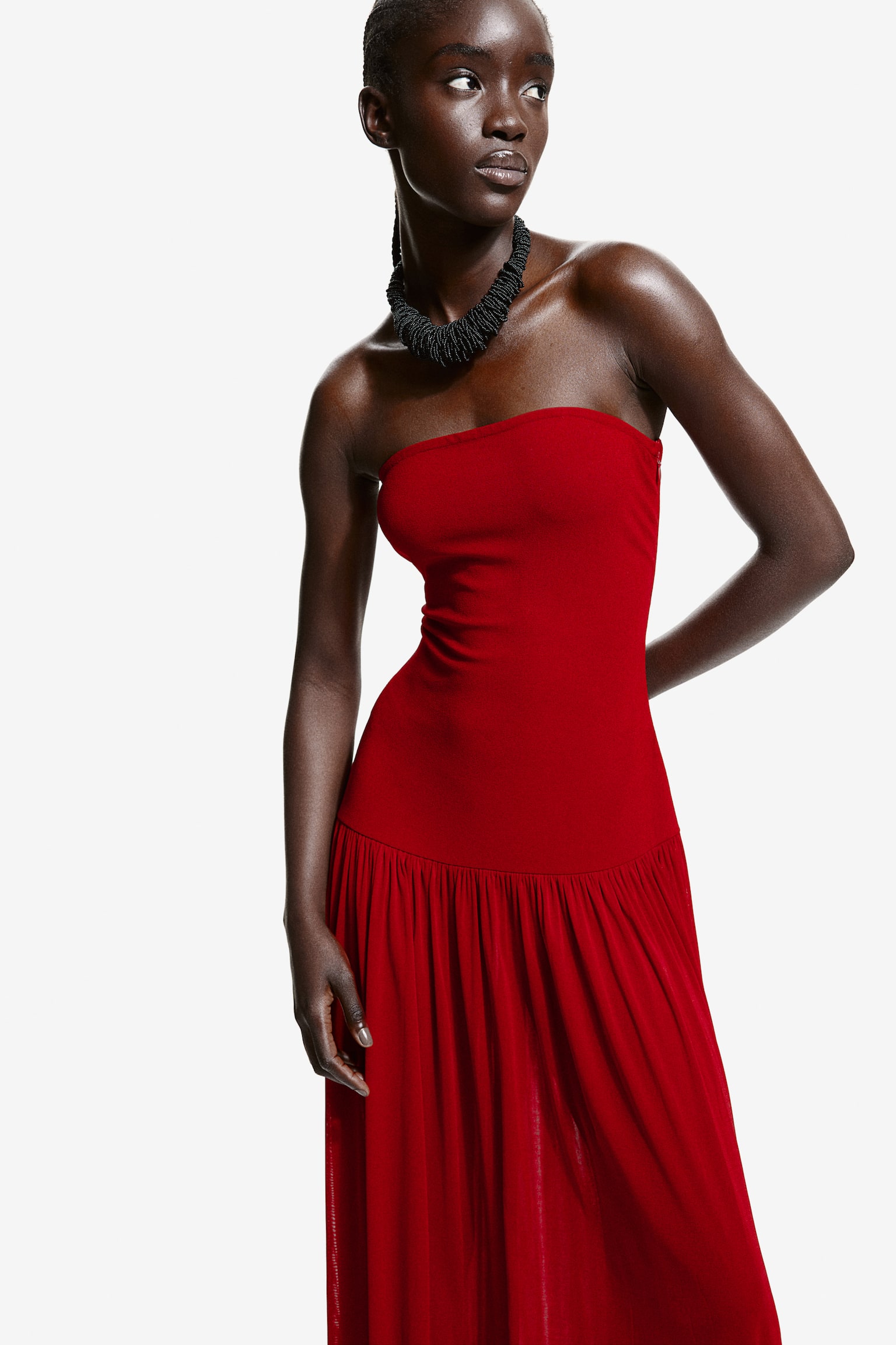 Long Bandeau Dress - Red/Black - 3