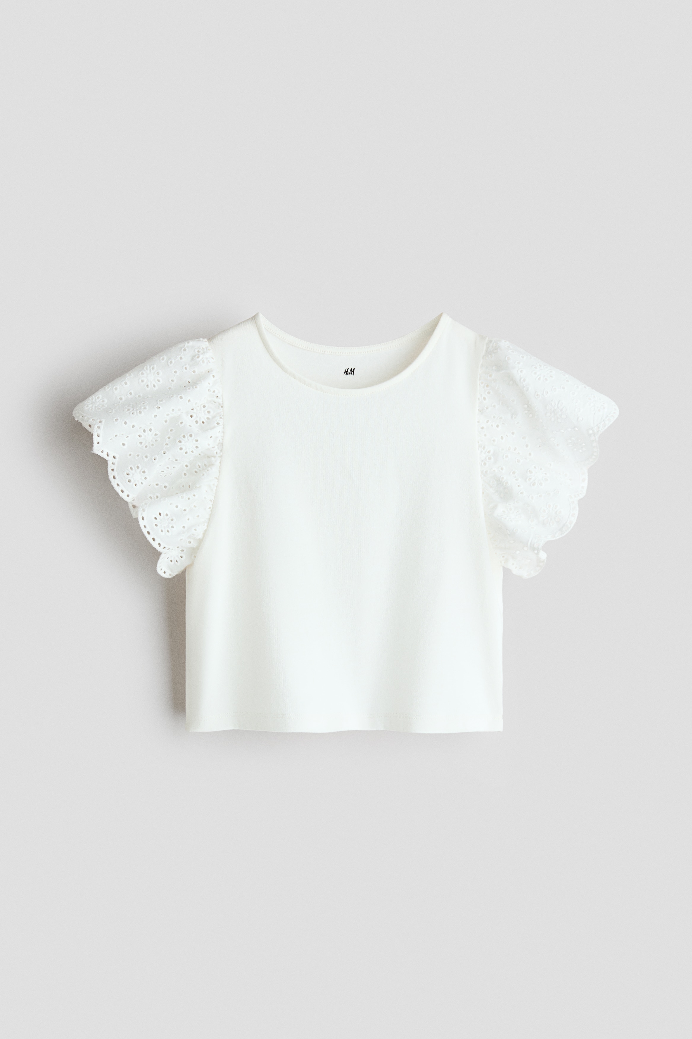 Áo tay xoè rủ thêu ren lỗ - Màu trắng/Màu xanh tím than/Màu hồng nhạt