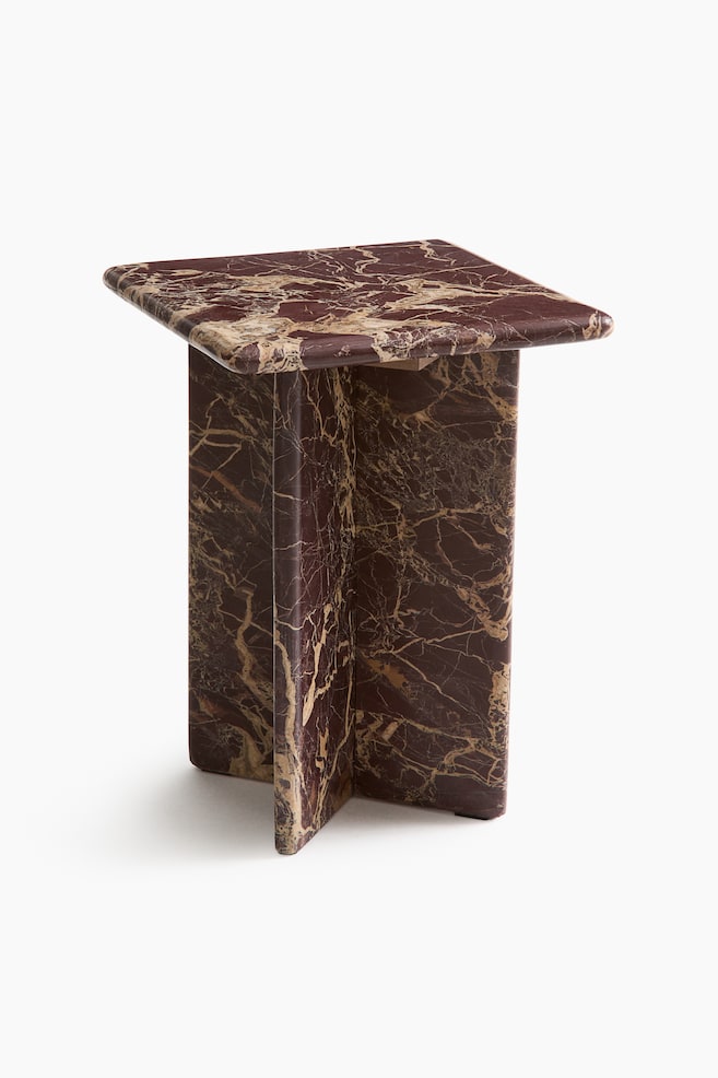 Marble side table - Burgundy/Marbled/Beige - 1