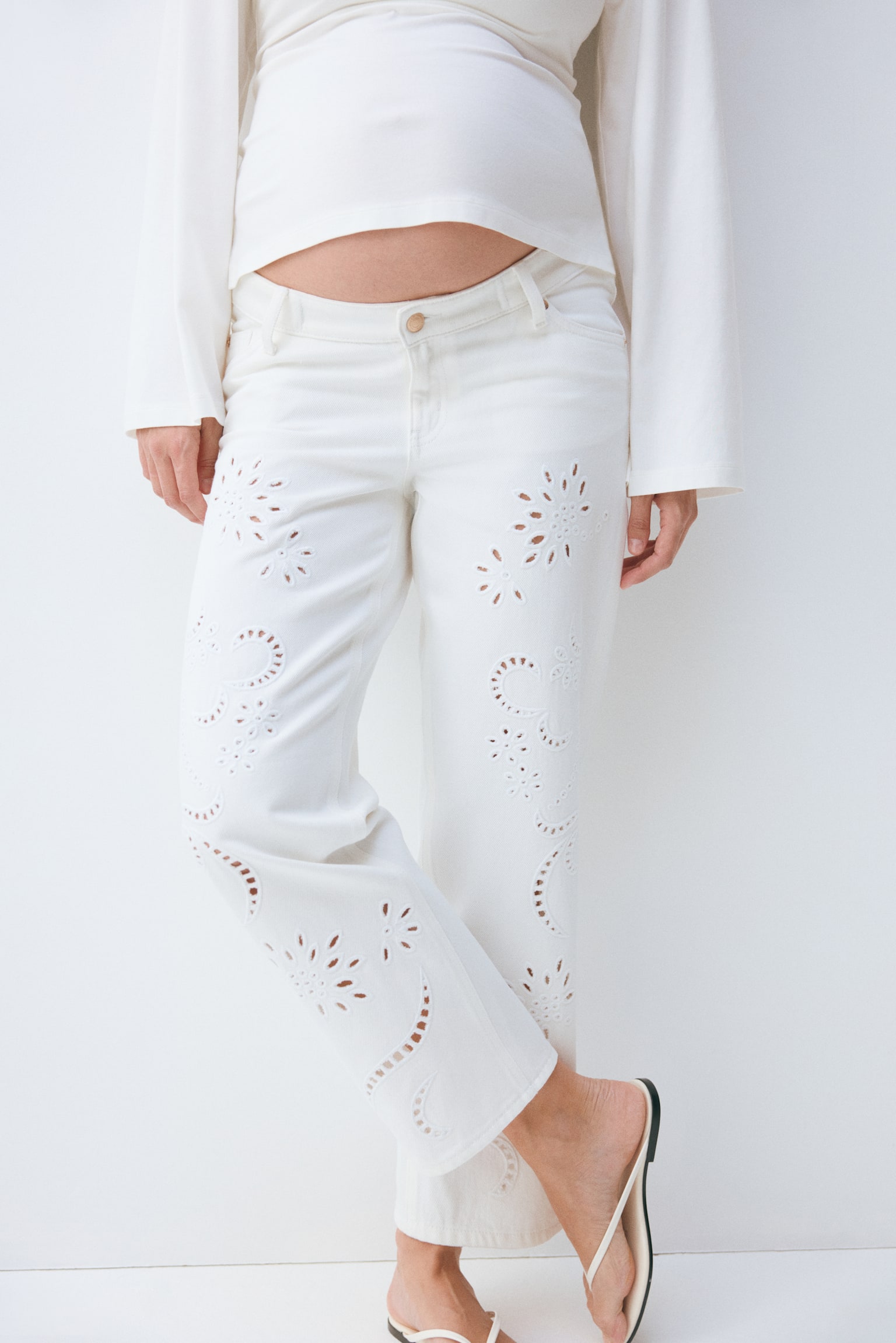 MAMA Straight Ankle Jeans - לבן - 3