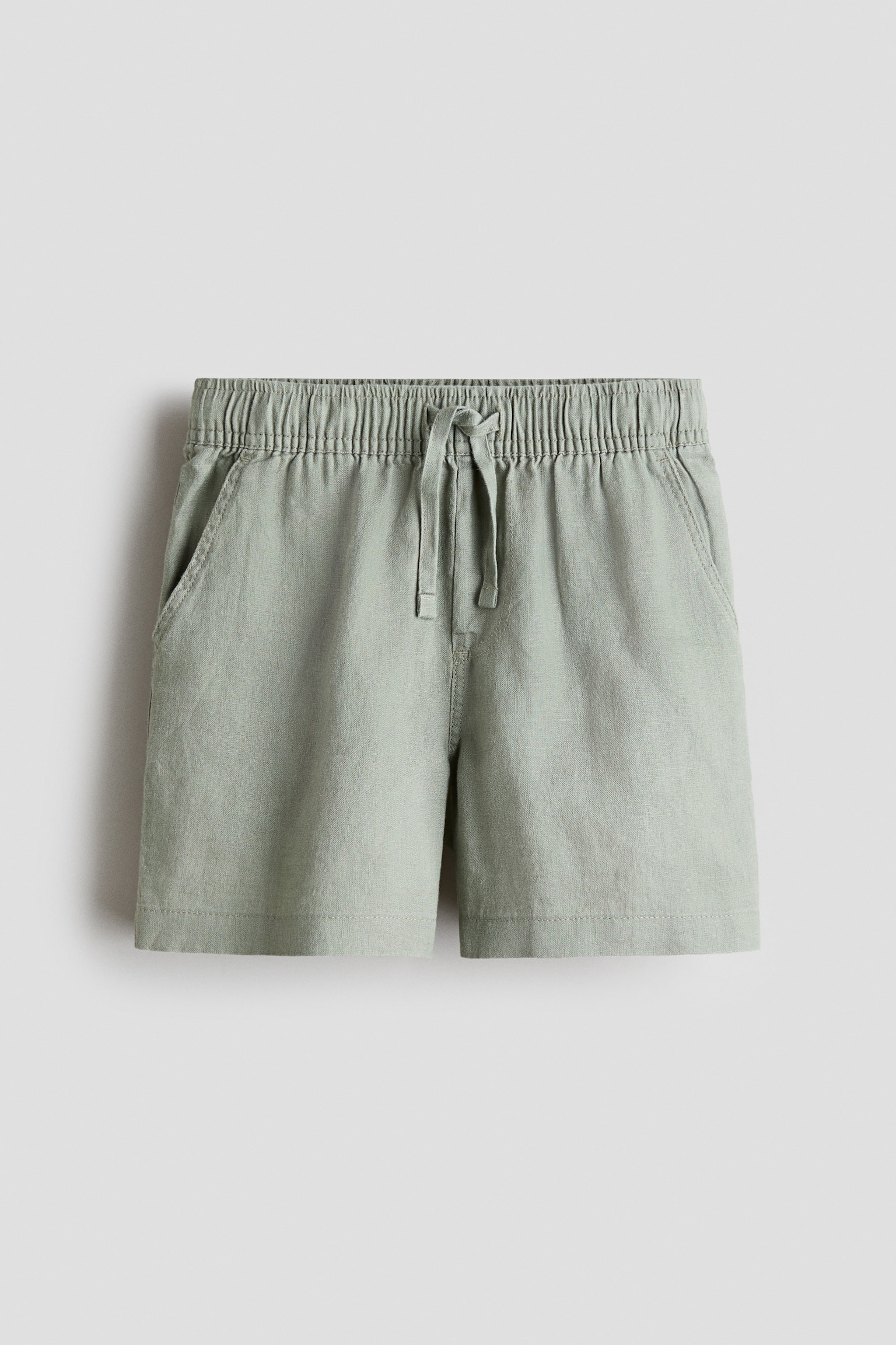 Leinenshorts - Helles Khakigrün/Marineblau - 1