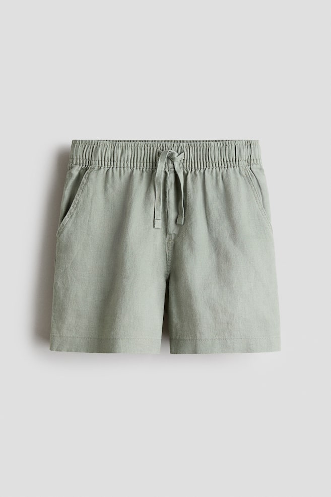 Short en lin - Vert kaki clair/Bleu marine - 1