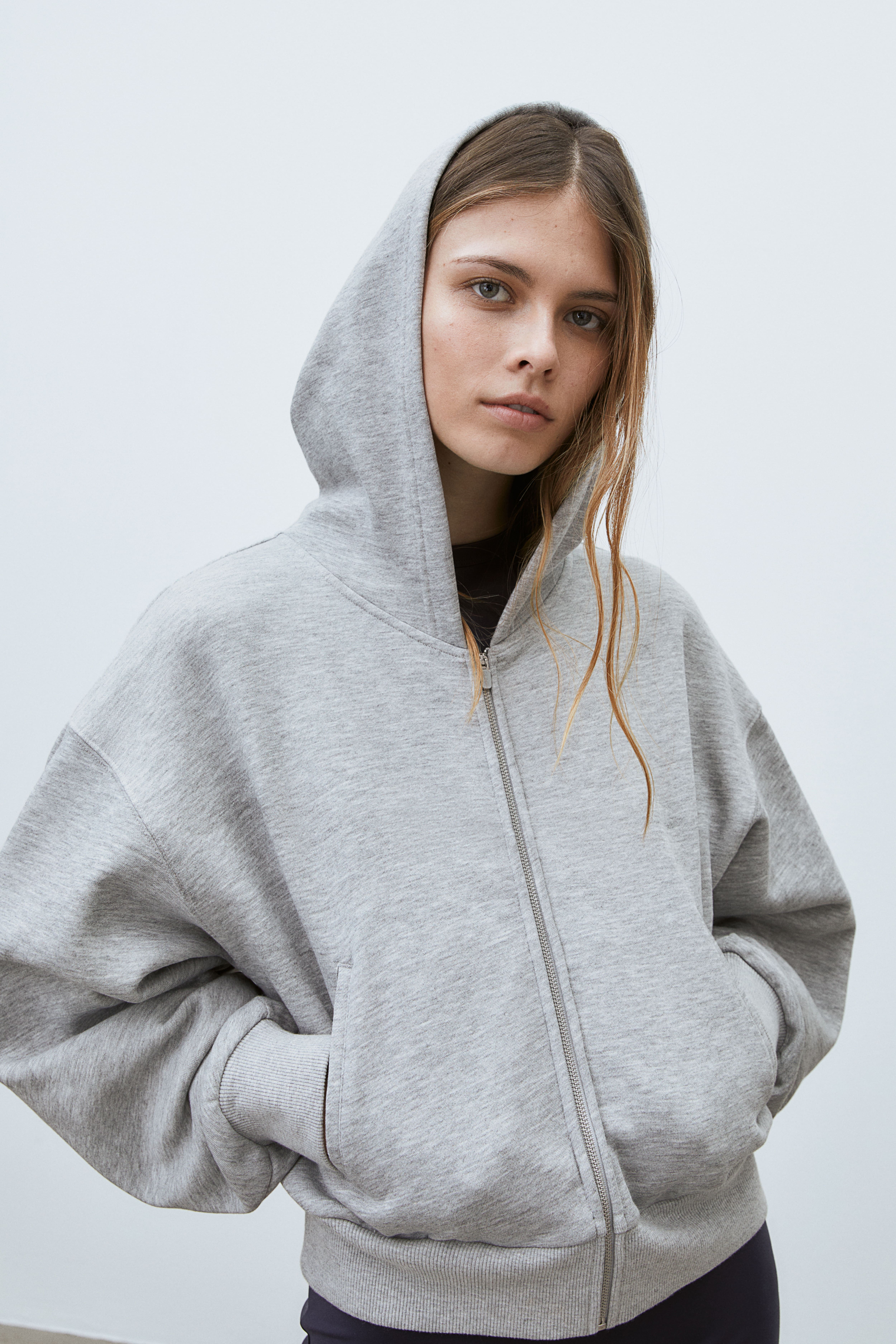 Hooded Jacket - Long sleeve - Regular length - Light gray melange 