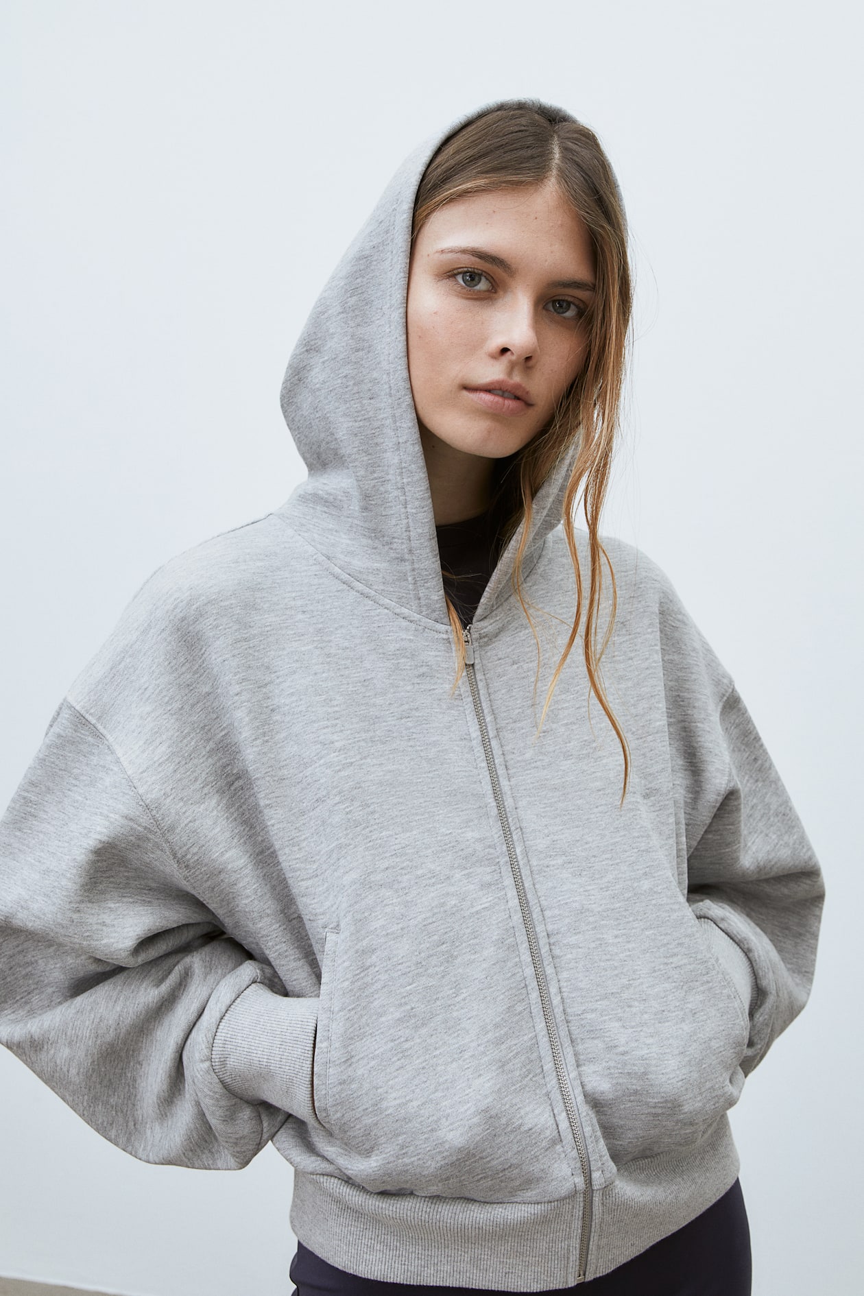 Activewear Hooded Jacket - Long sleeve - Regular length - Light gray ...