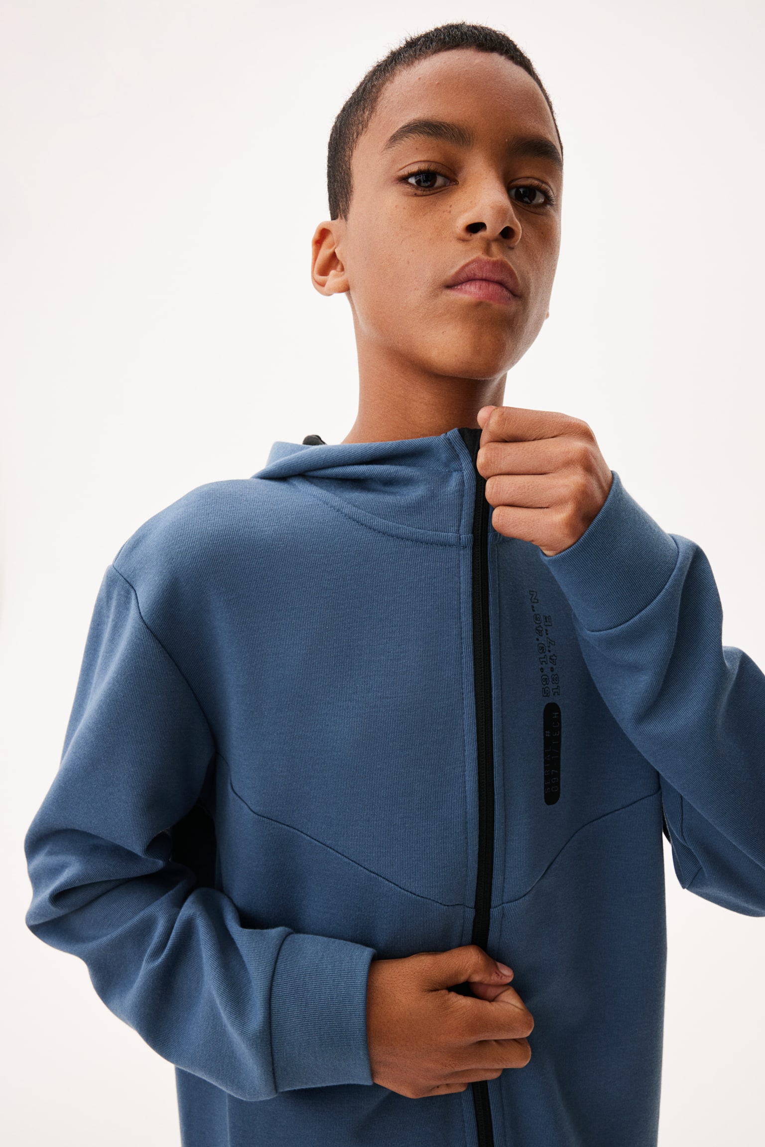 Heavy jersey zip-through hoodie - Blue/Black/Light grey marl - 2