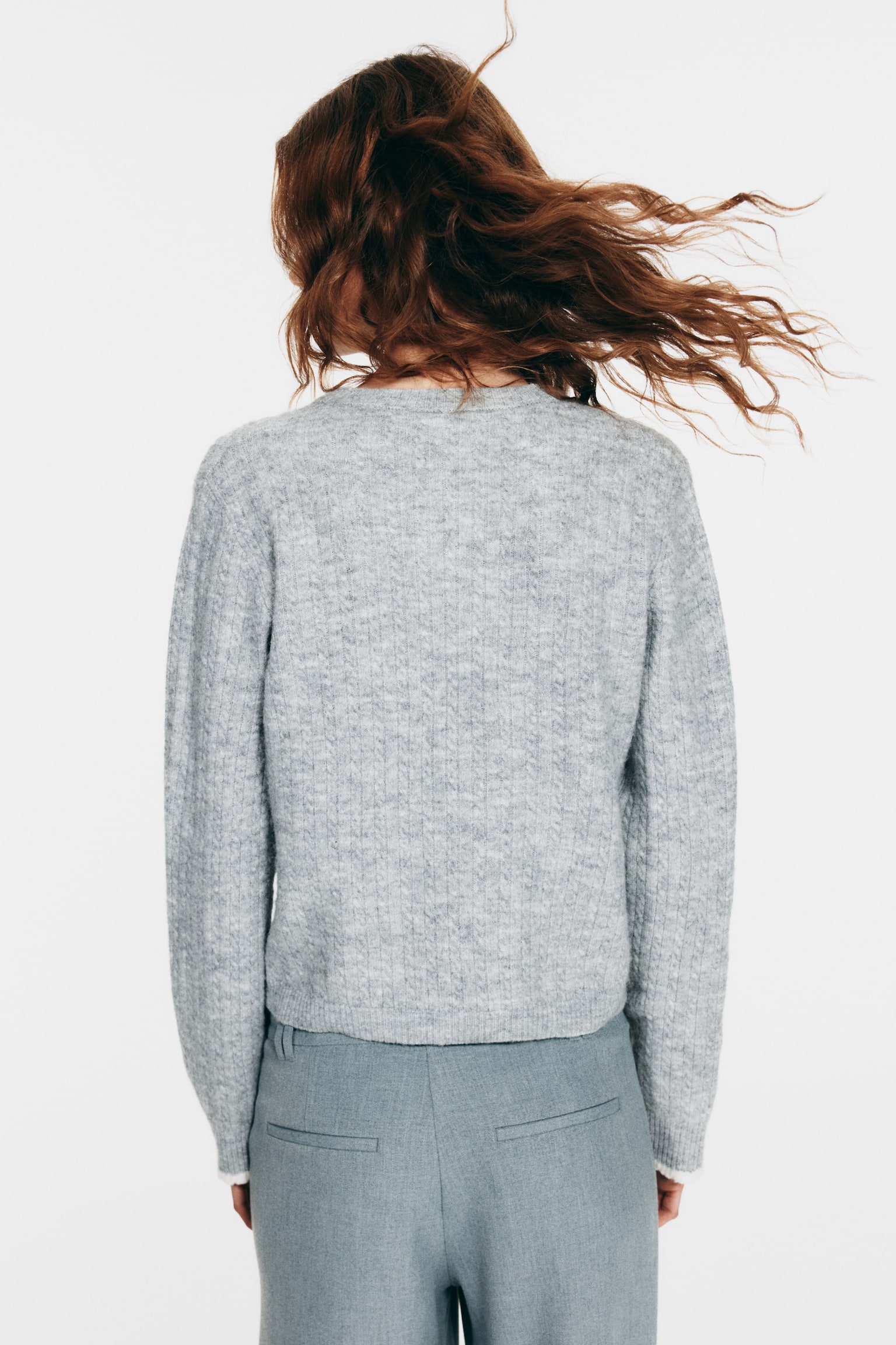 Cable-knit cardigan - Grey marl/Dark green - 6