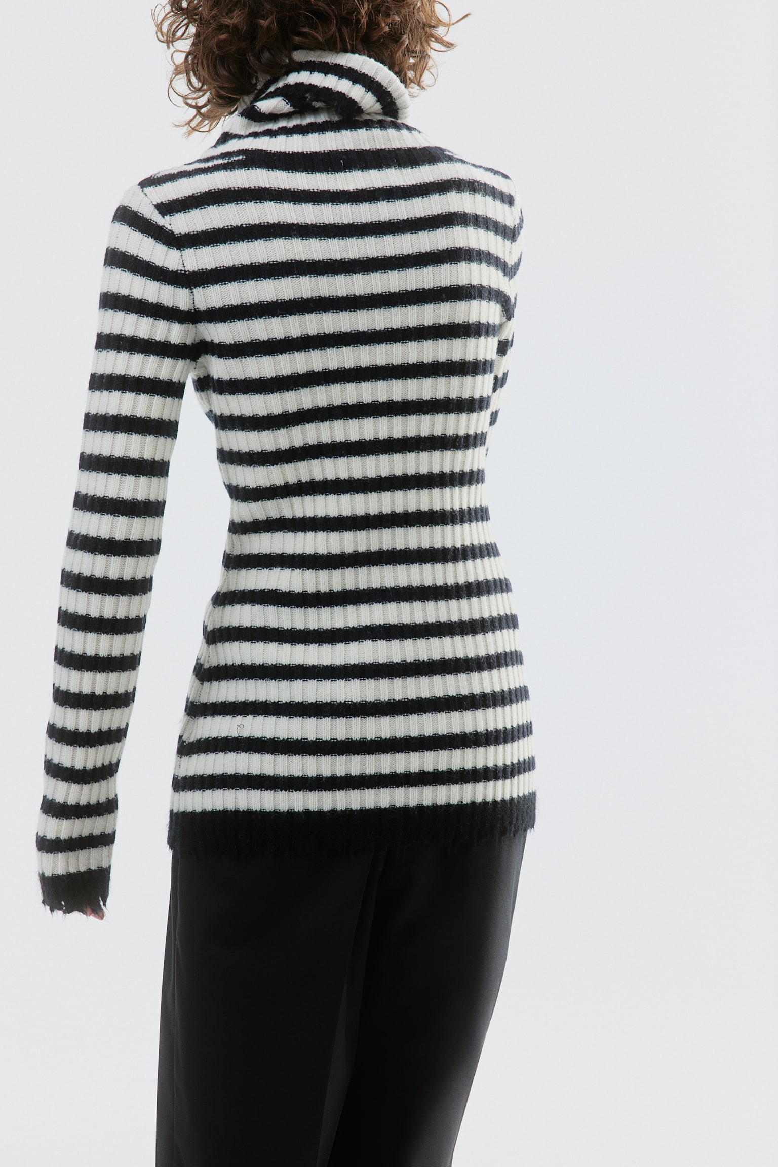 Rib-knit polo-neck wool jumper - White/Black striped - 5