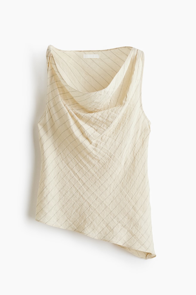 Asymmetric Cowl-Neck Top - Beige/striped - 1