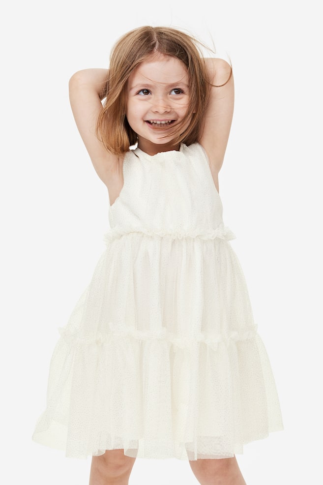 Frill-trimmed tulle dress - White/Gold-coloured - 4