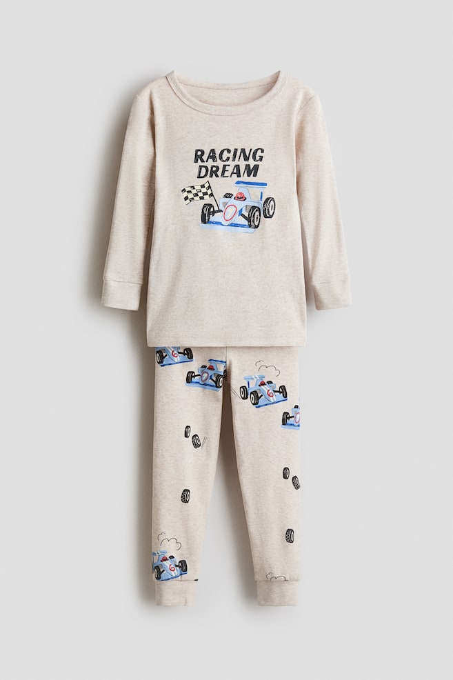 Snug Fit Cotton Jersey Pajamas - Beige melange/Racing Dream - 1