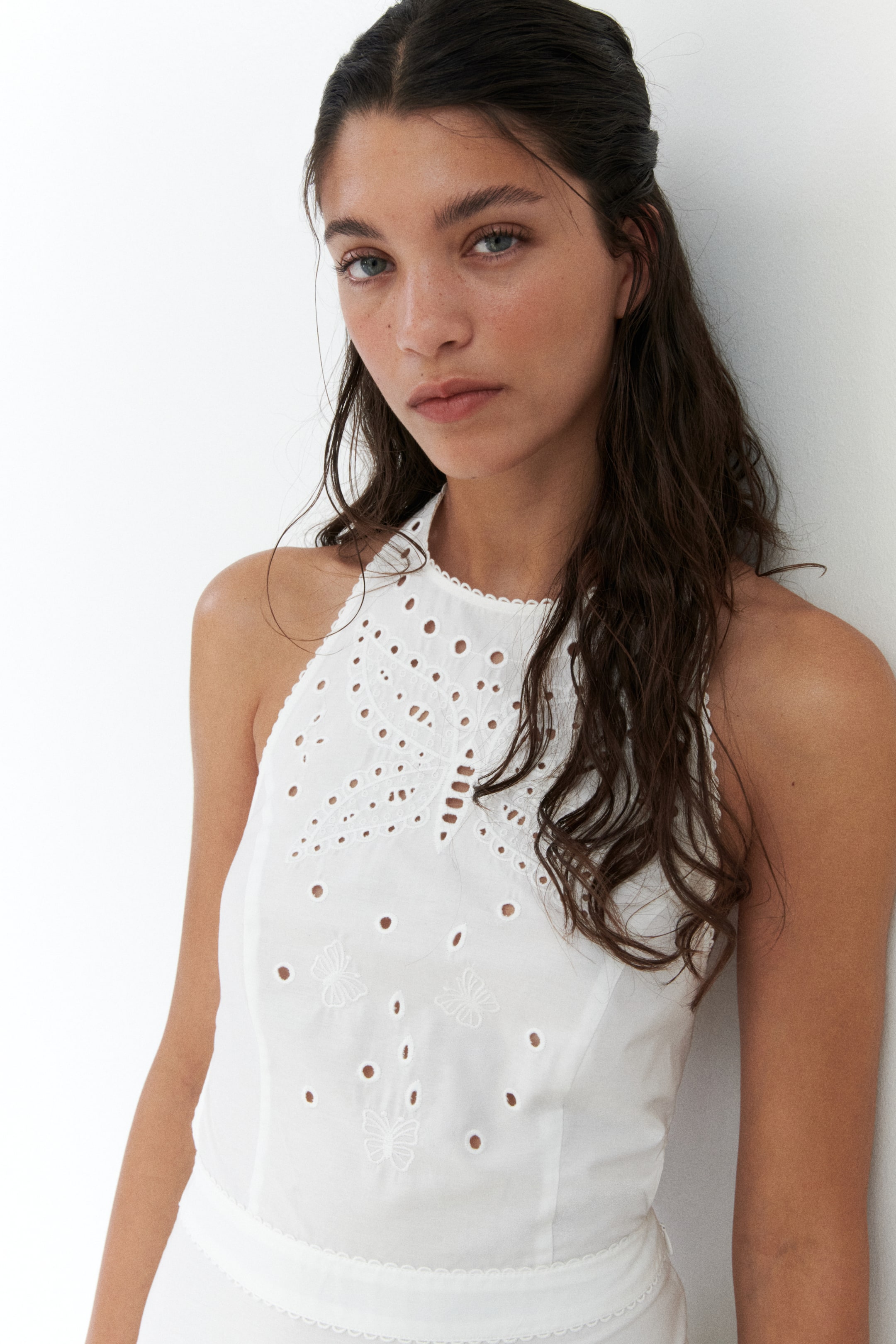 Halterneck Dress with Eyelet Embroidery