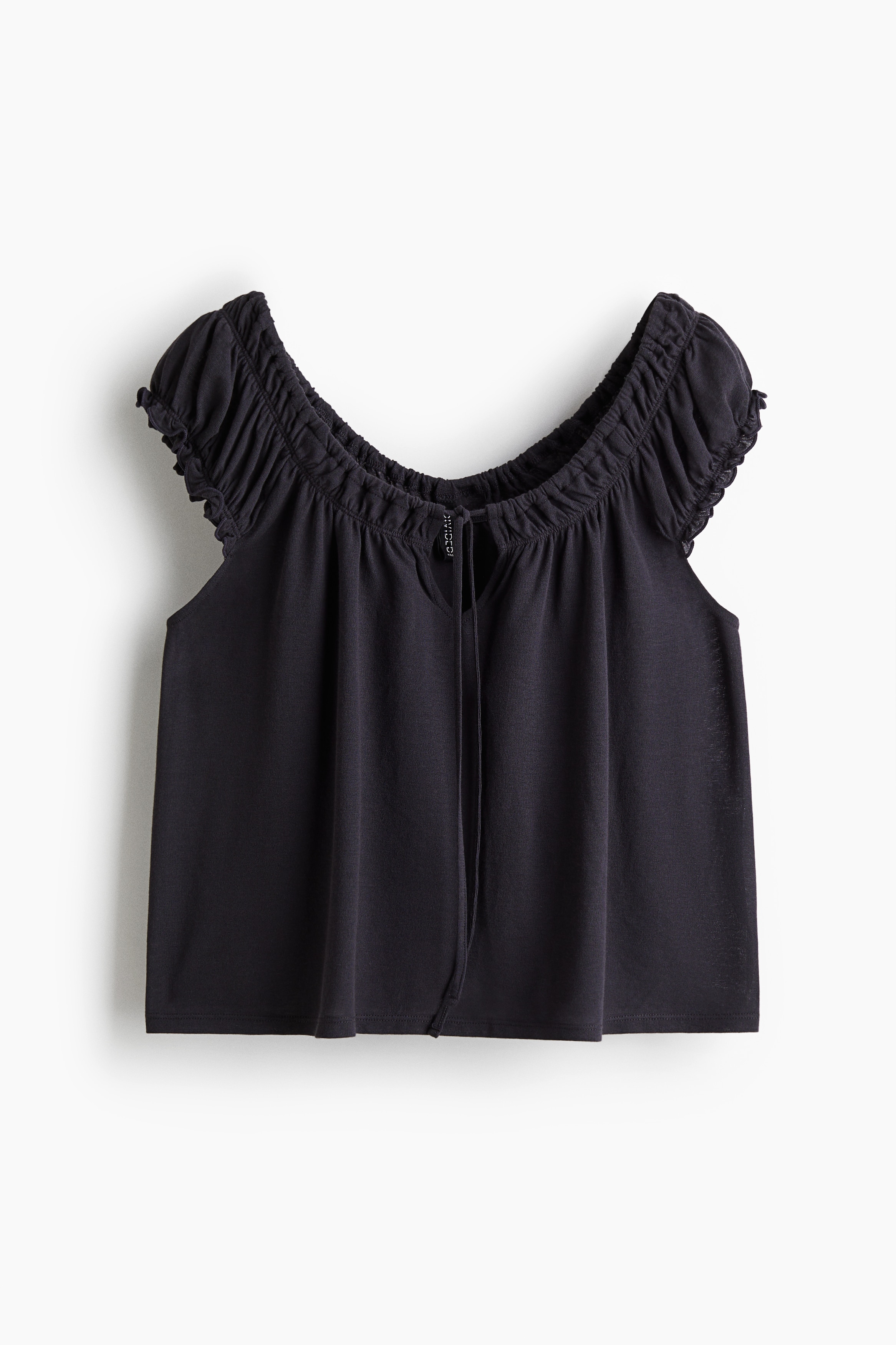 Gathered jersey top - Dark grey/White/Striped/Light grey marl