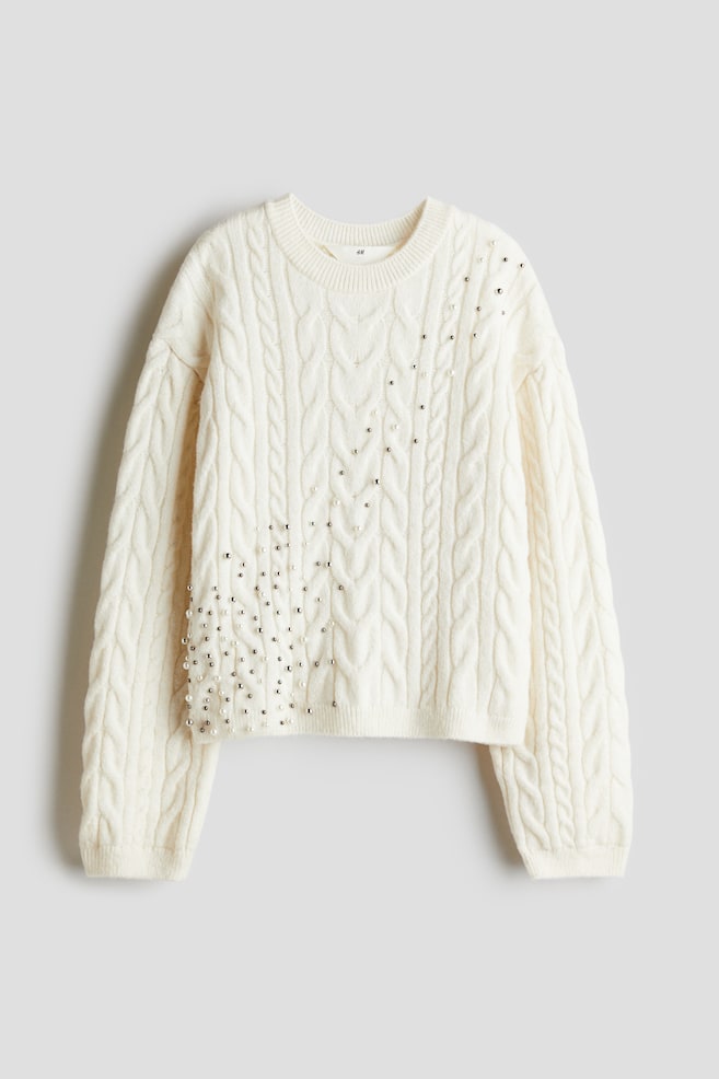 Pullover mit Zopfmuster - Weiß - 1