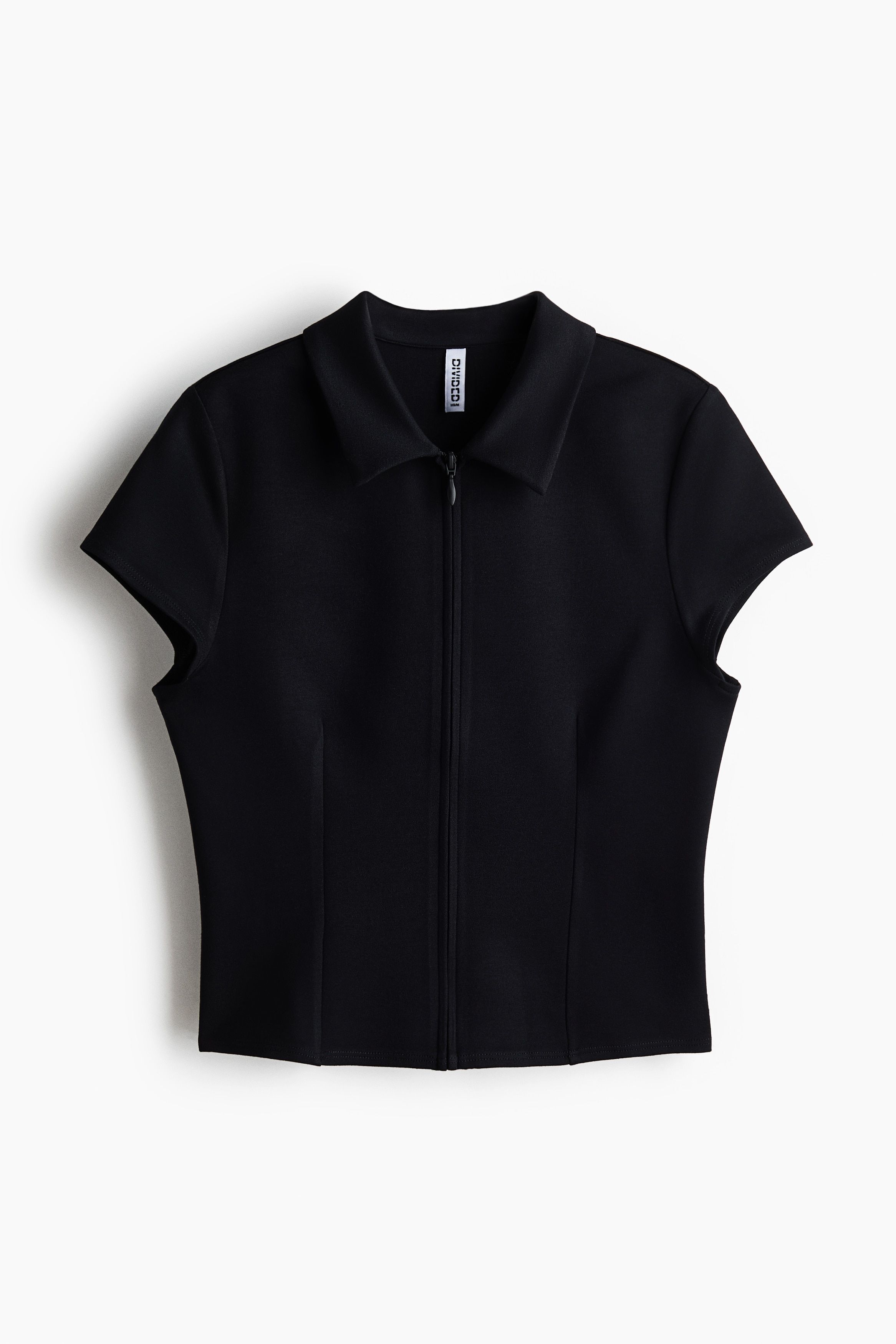 Viscose-blend zip-through top - Black/Navy blue/Checked