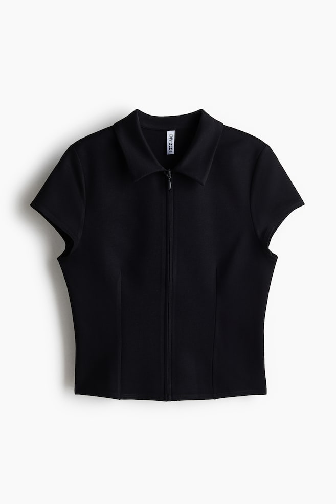 Top con zíper en mezcla de viscosa - Negro - 1